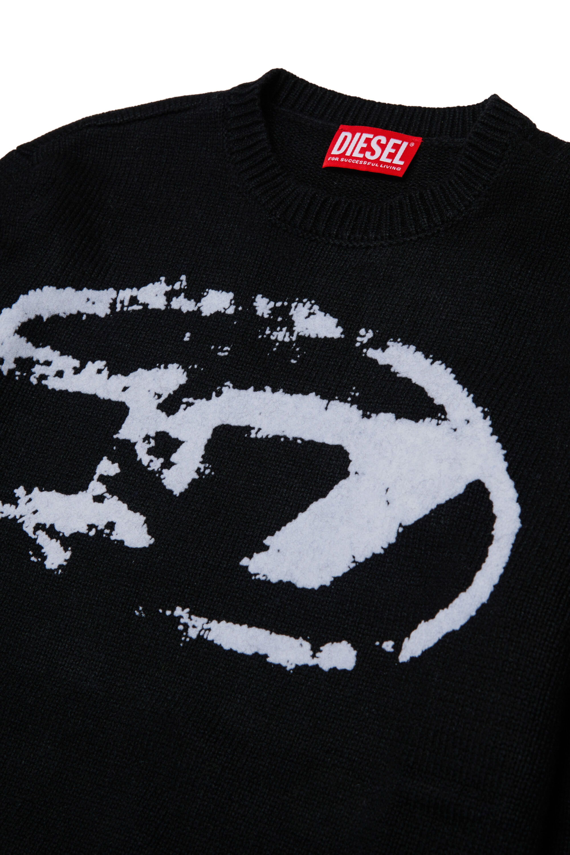 Diesel - KLEDI OVER, Pull ras-du-cou en laine mélangée avec imprimé Homme in Noir - 3