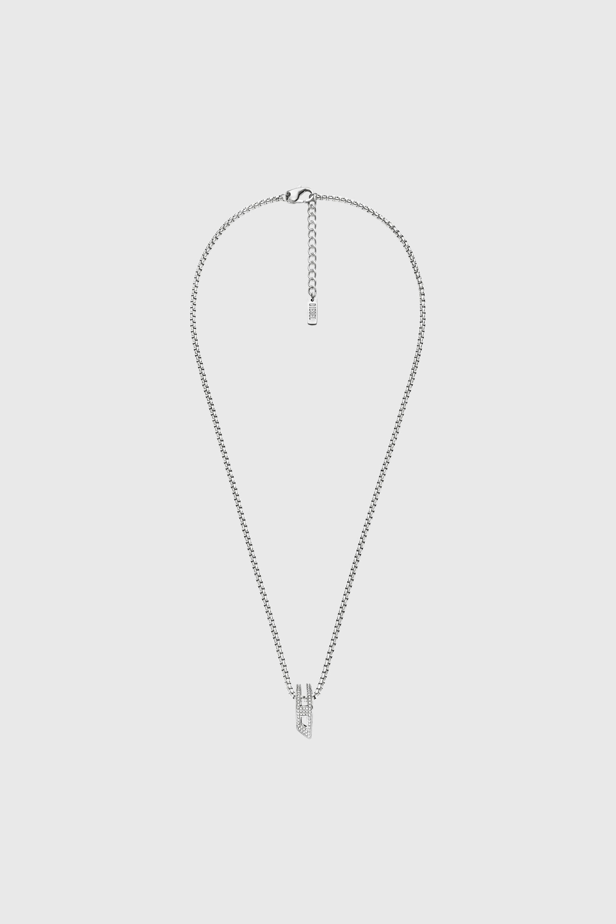 Diesel - DX1741040, Collier en acier inoxydable avec pendentif pav&eacute; Mixte in Gris argent&eacute; - 1