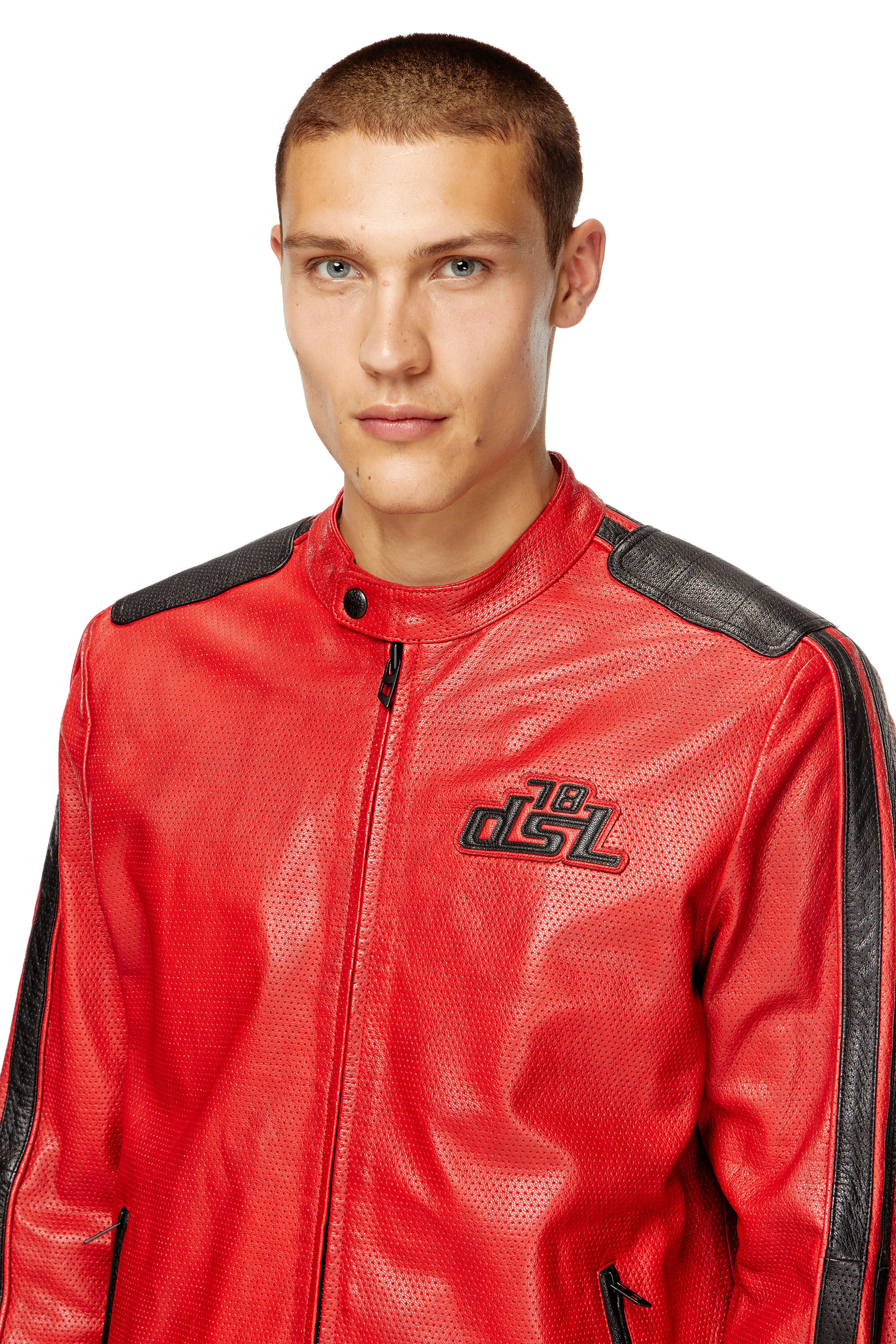 Diesel - L-POP, Veste de motard en cuir perforé Mixte in Rouge - 5