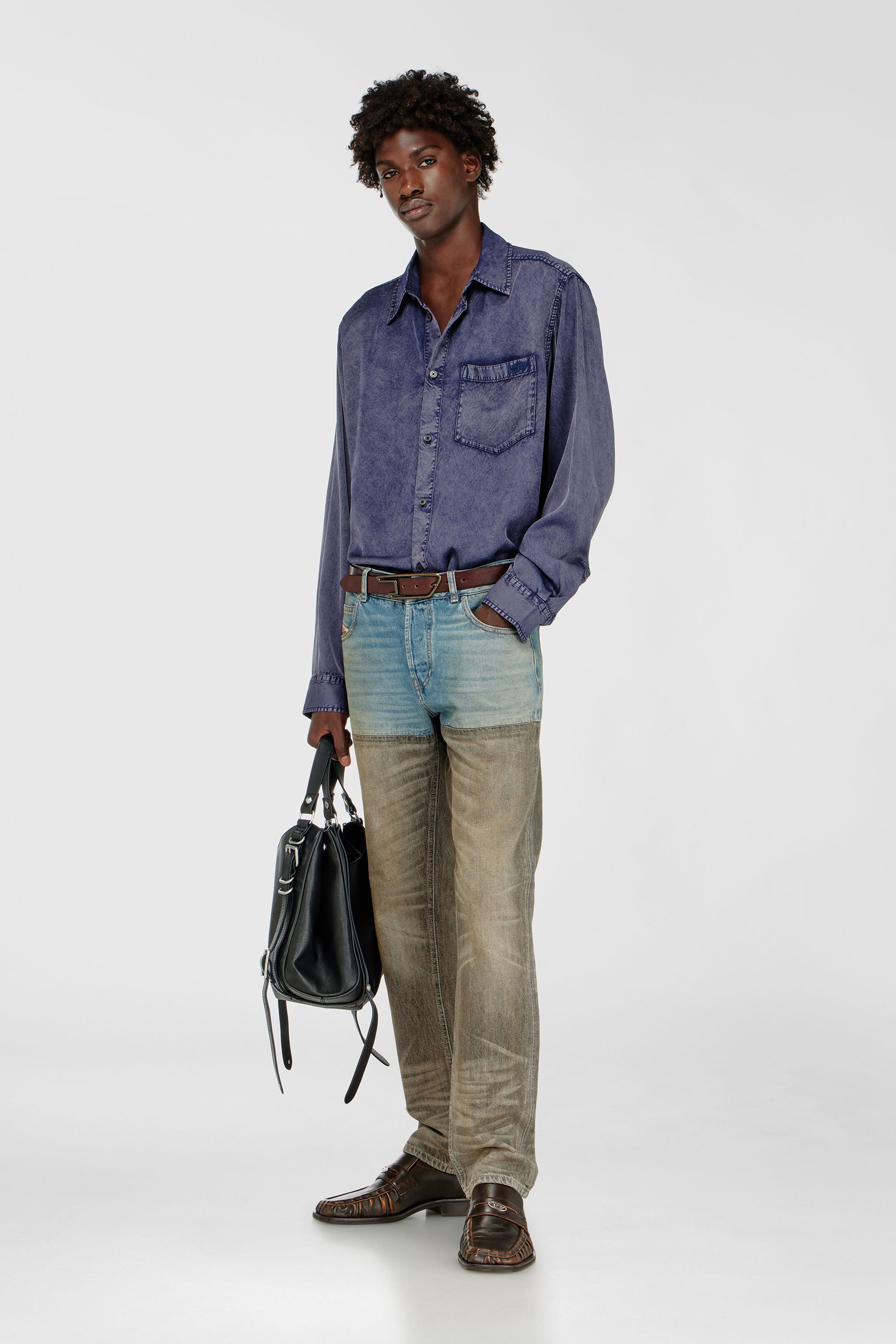 Diesel - S-SIMPLY-NIBC, Chemise fluide en viscose effet denim Homme in Bleu - 1