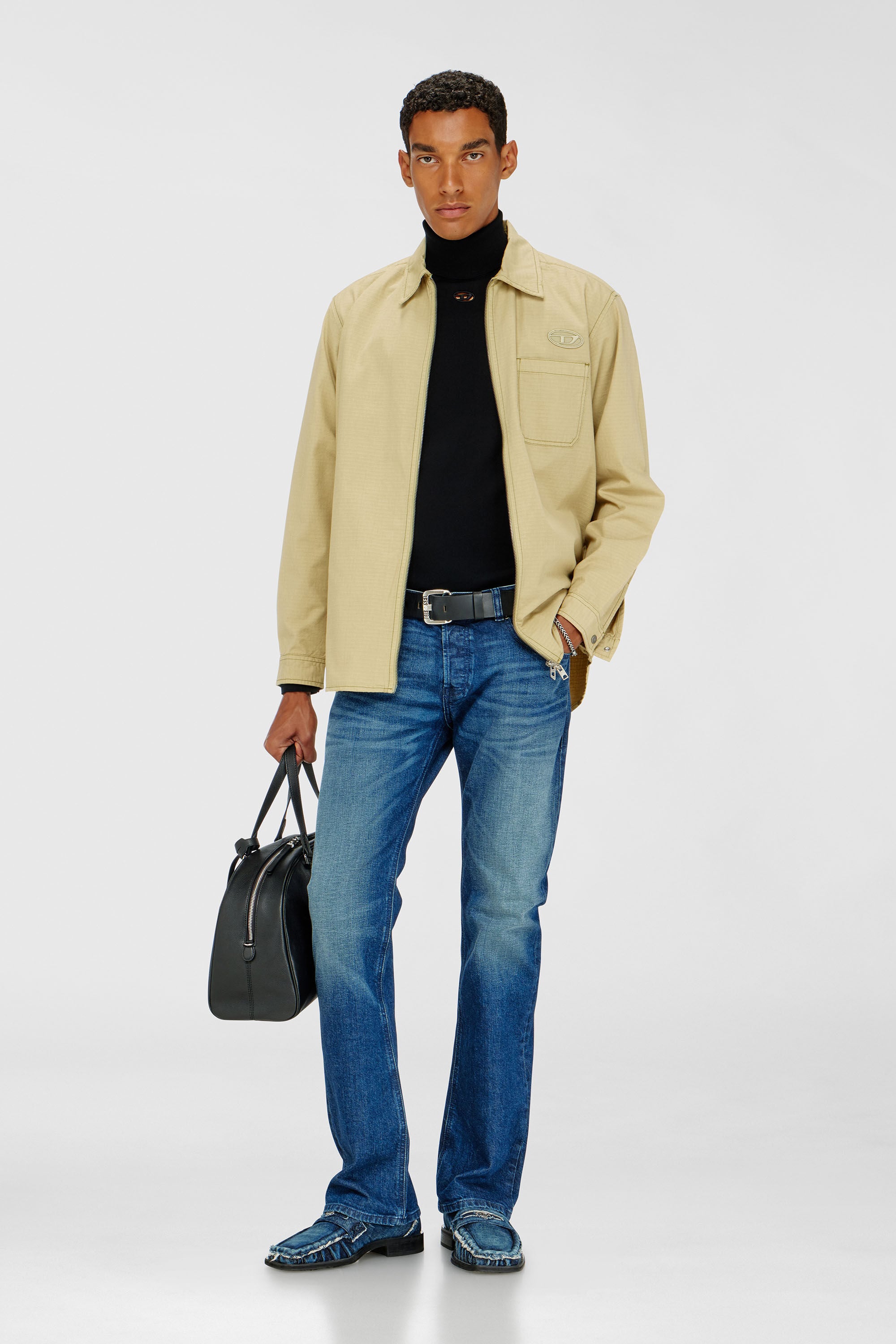 Diesel - K-VARTA, Man's Wool turtleneck jumper with cut-out logo in Black - 1