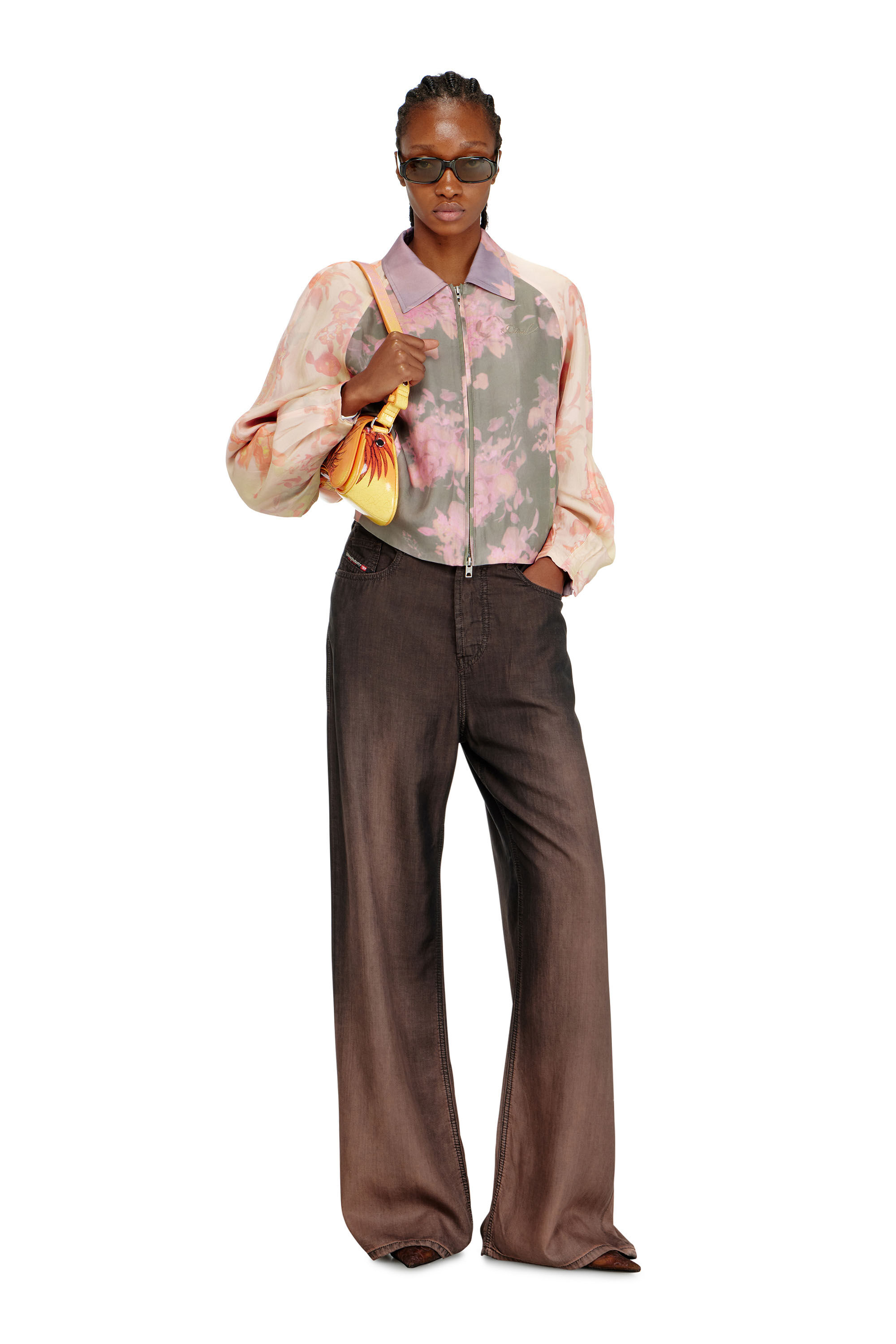 Diesel - G-ALENA, Blouson bomber fleuri en ac&eacute;tate froiss&eacute; Femme in ToBeDefined - 1