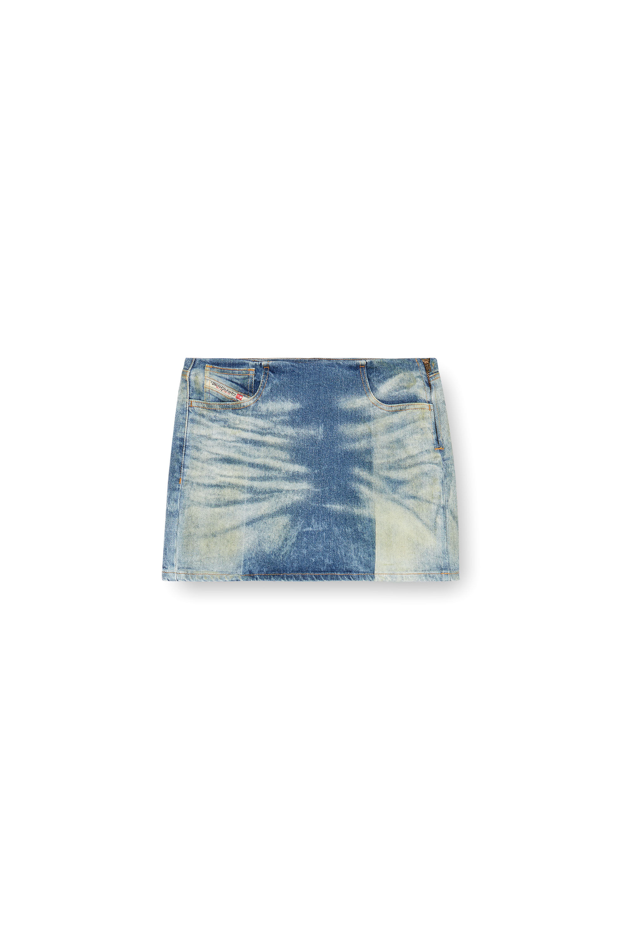 Diesel - DE-PRA-MINI-FSF, Mini-jupe en denim avec plis solarisés Femme in Bleu - 2