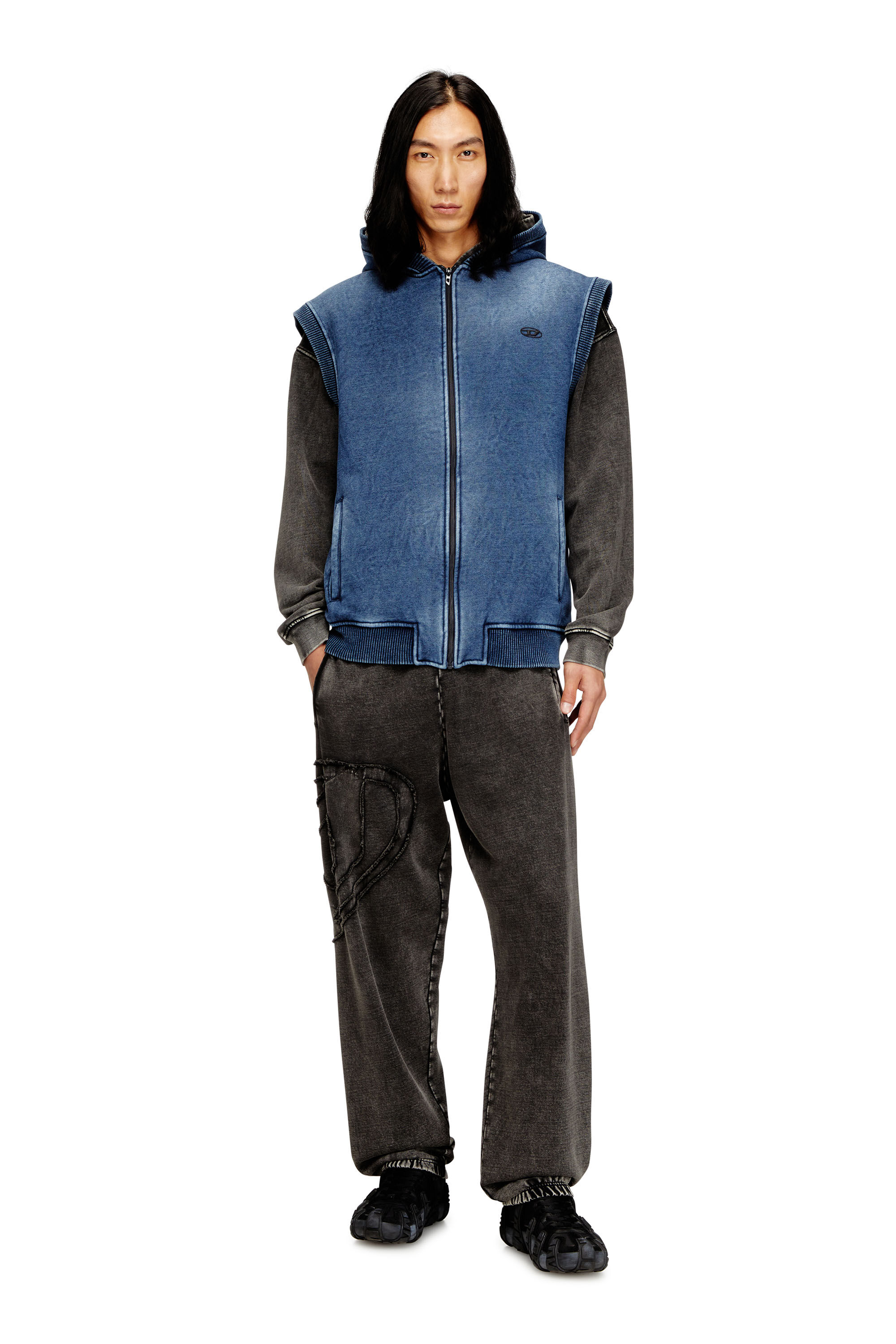 Diesel - S-HAKEL, Sweat à capuche sans manches zippé avec doublure en teddy Homme in ToBeDefined - 1