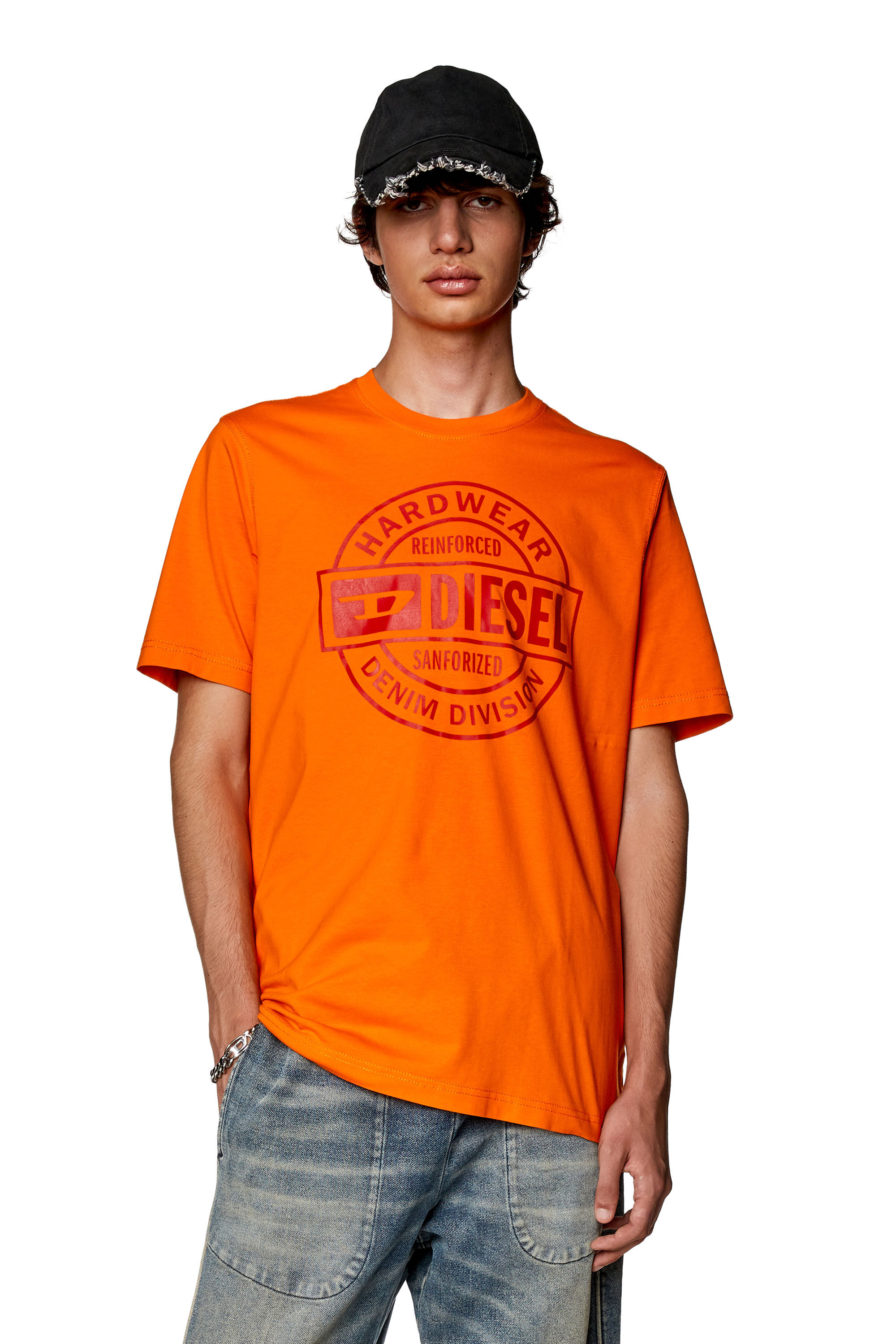 Diesel - T-JUST-L21, T-shirt avec imprimé Diesel Hardwear Homme in Orange - 3