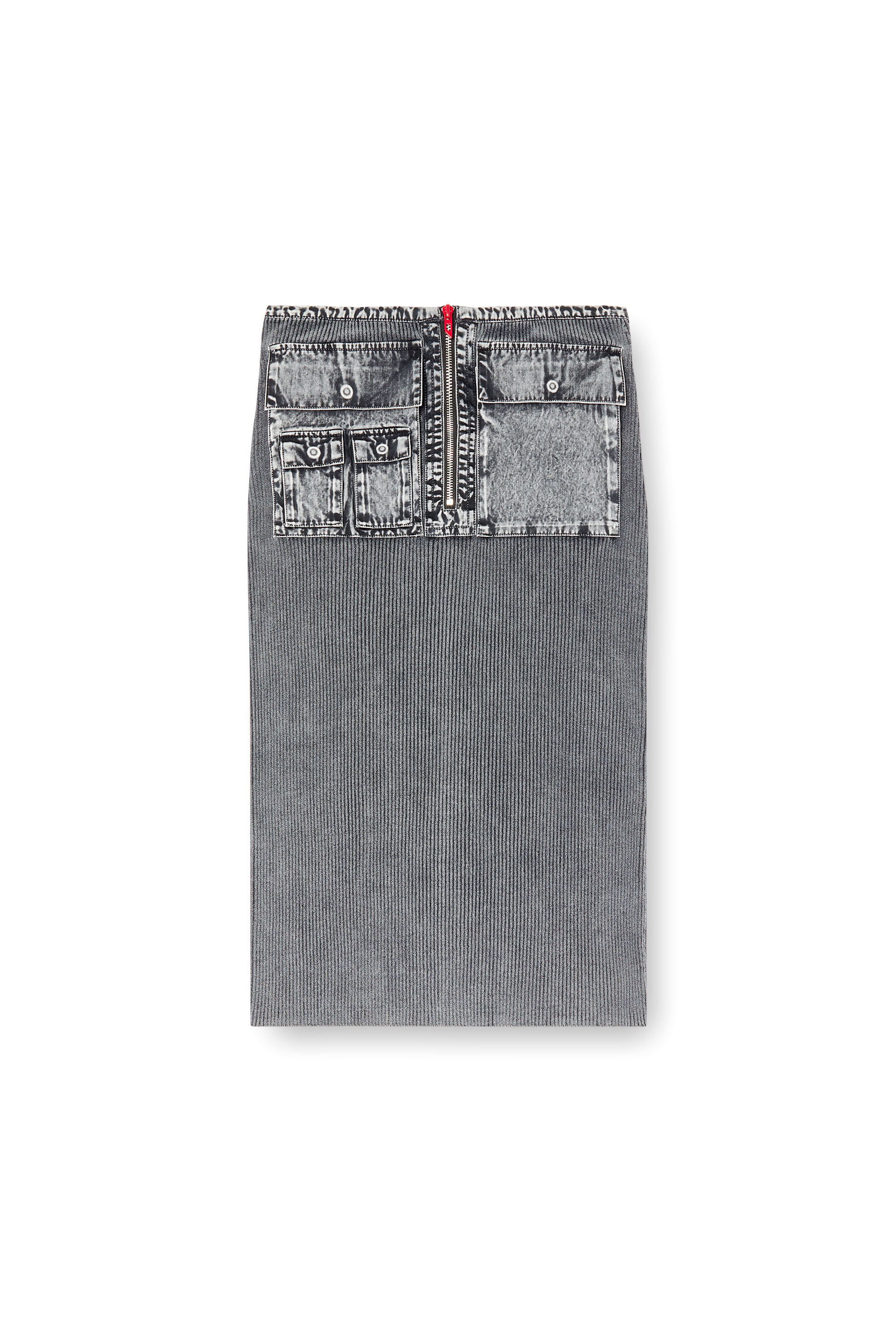 Diesel - M-MERYN, Jupe midi en maille avec poches cargo en denim Femme in Gris - 2