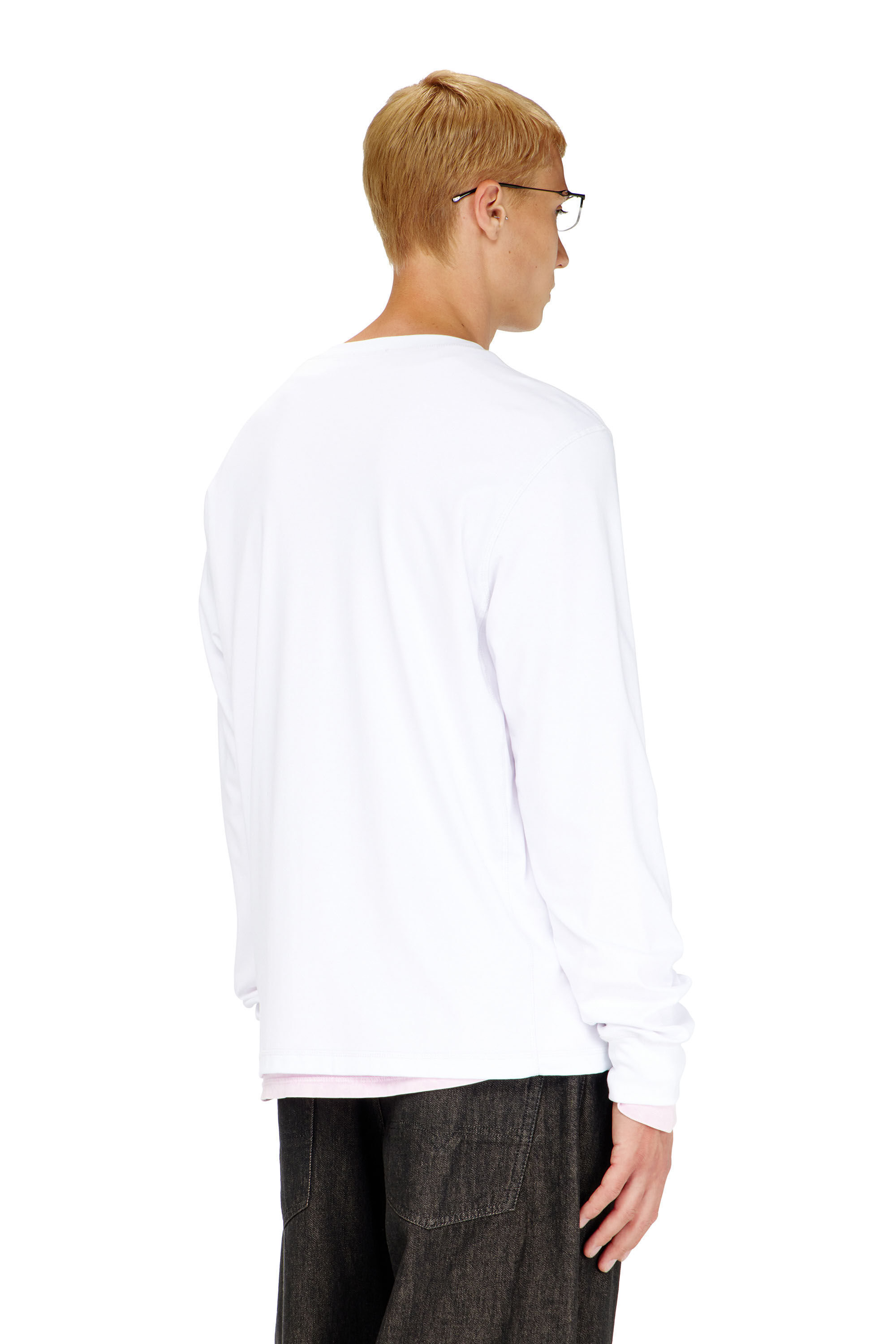 Diesel - T-MADJUST-LS-TR, T-shirt &agrave; manches longues en coton avec Oval D Homme in Blanc - 4