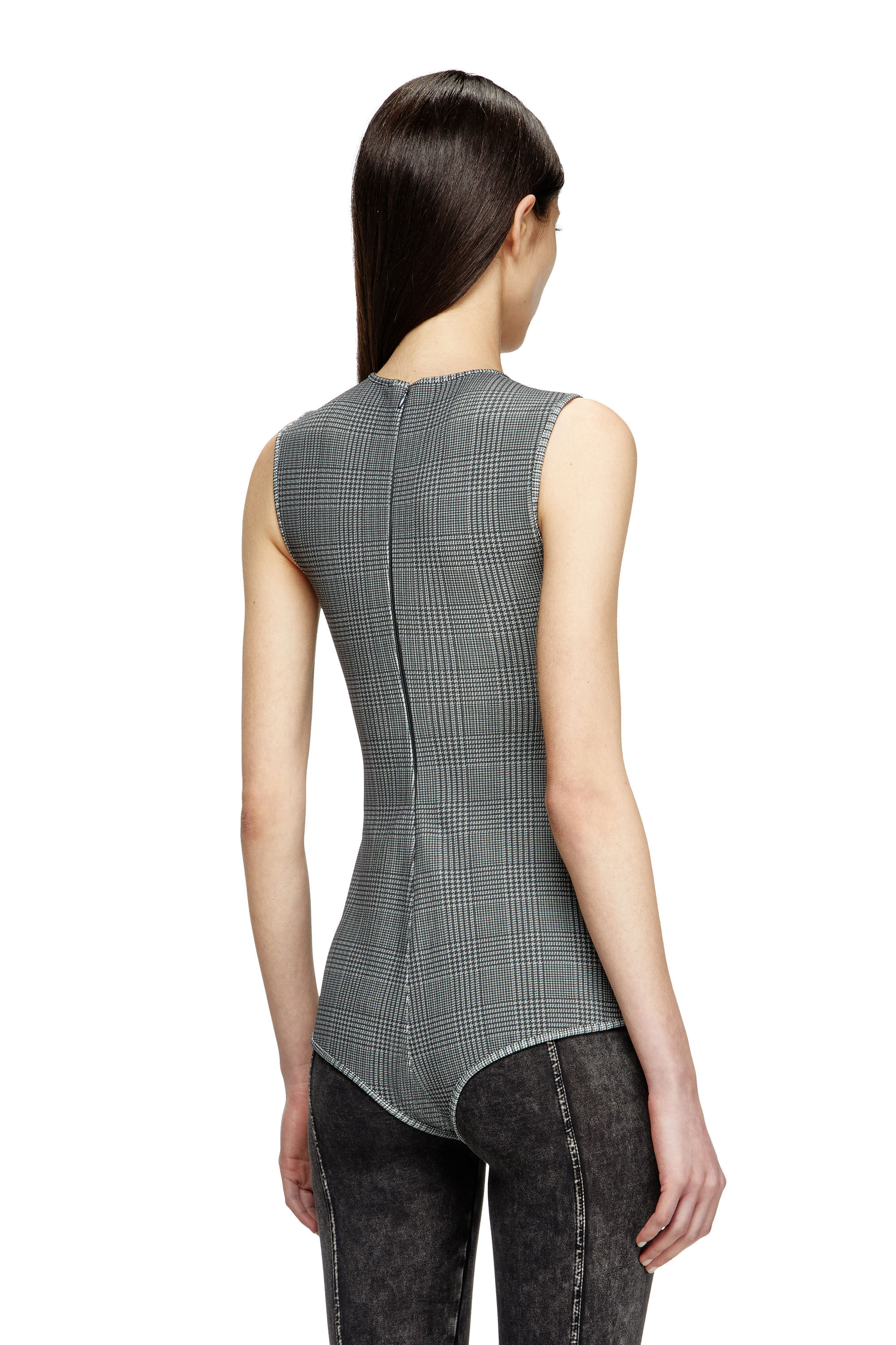 Diesel - J-ETTA, Body en jersey contrecollé à carreaux Femme in Gris - 2