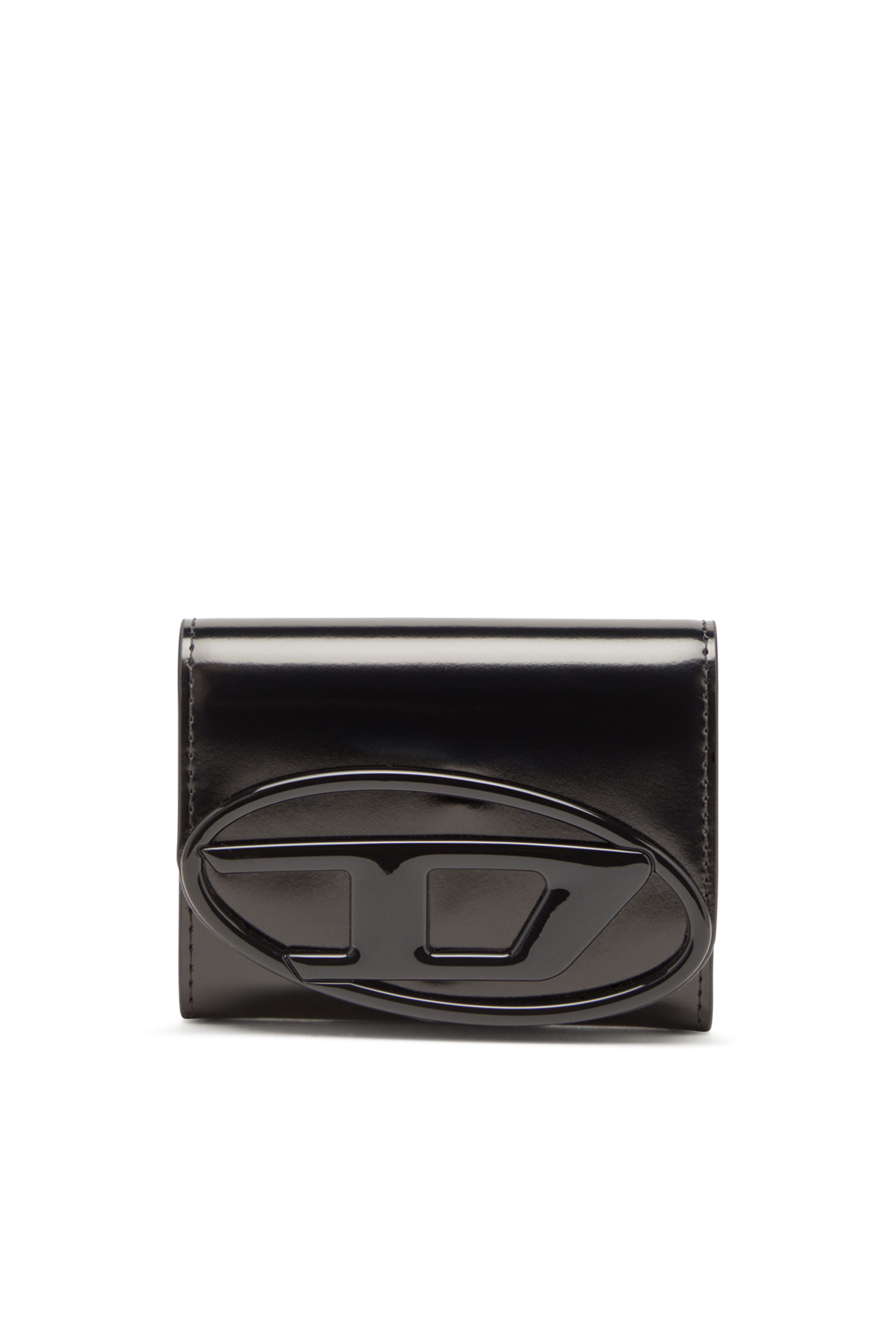 Diesel - 1DR CARD HOLDER BI-FOLD ZIP III, Femme Porte-cartes à deux volets en cuir effet miroir in Noir - Image 1