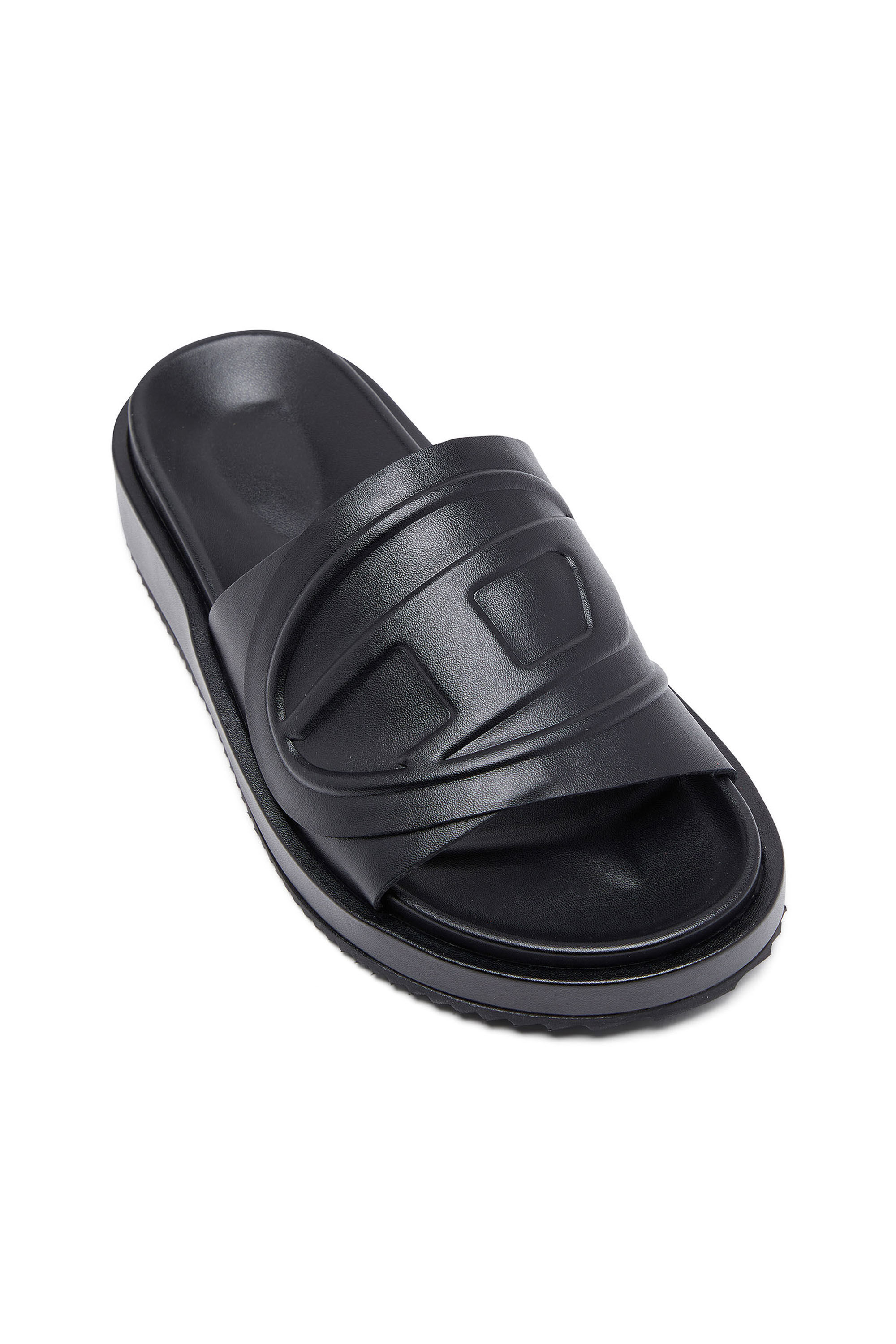 Sa Slide D Claquettes en PU avec Oval D embosse Femme Noir Diesel