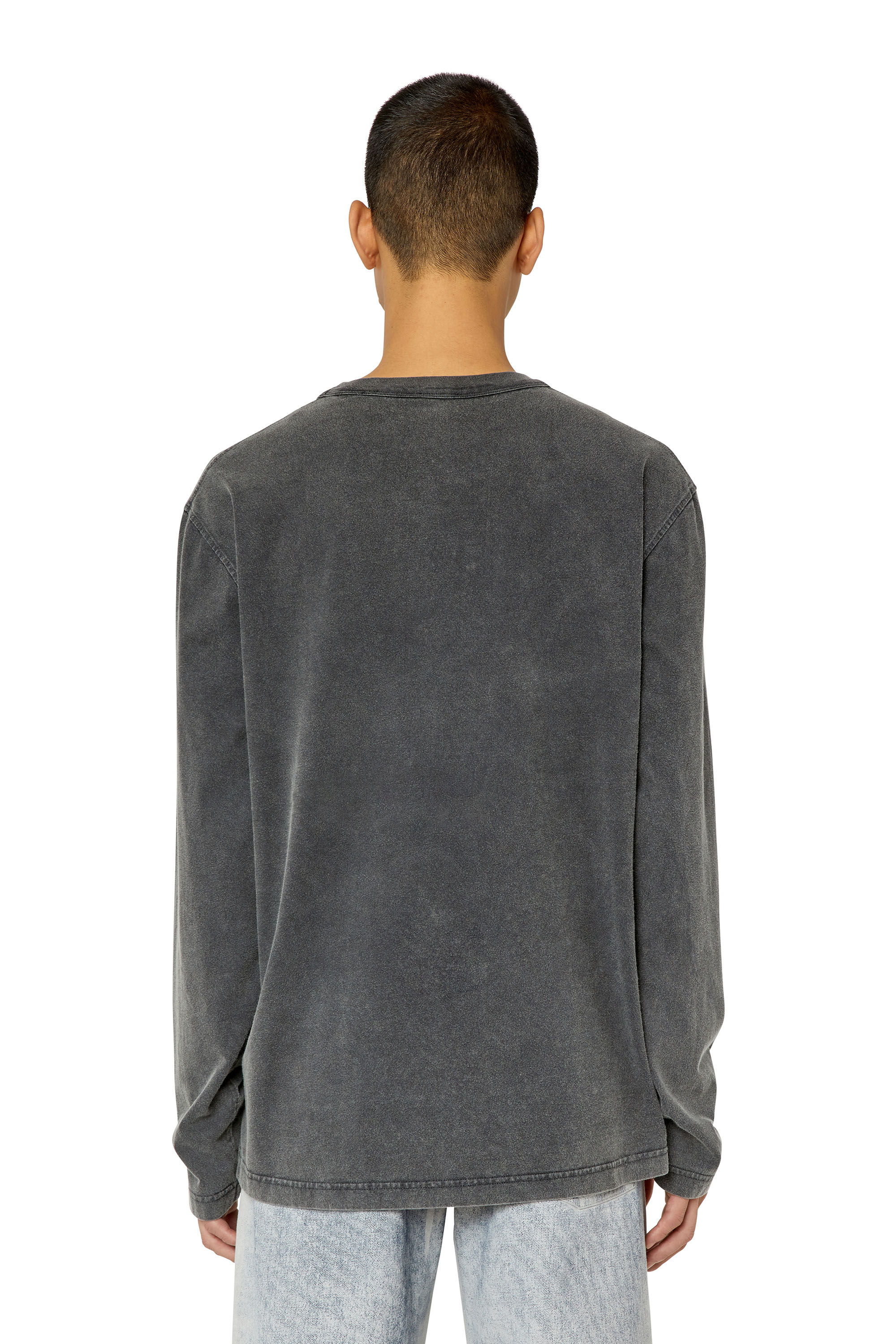 Diesel - T-CRANE-LS-SLITS, T-shirt avec triple logo brodé Homme in Noir - 4
