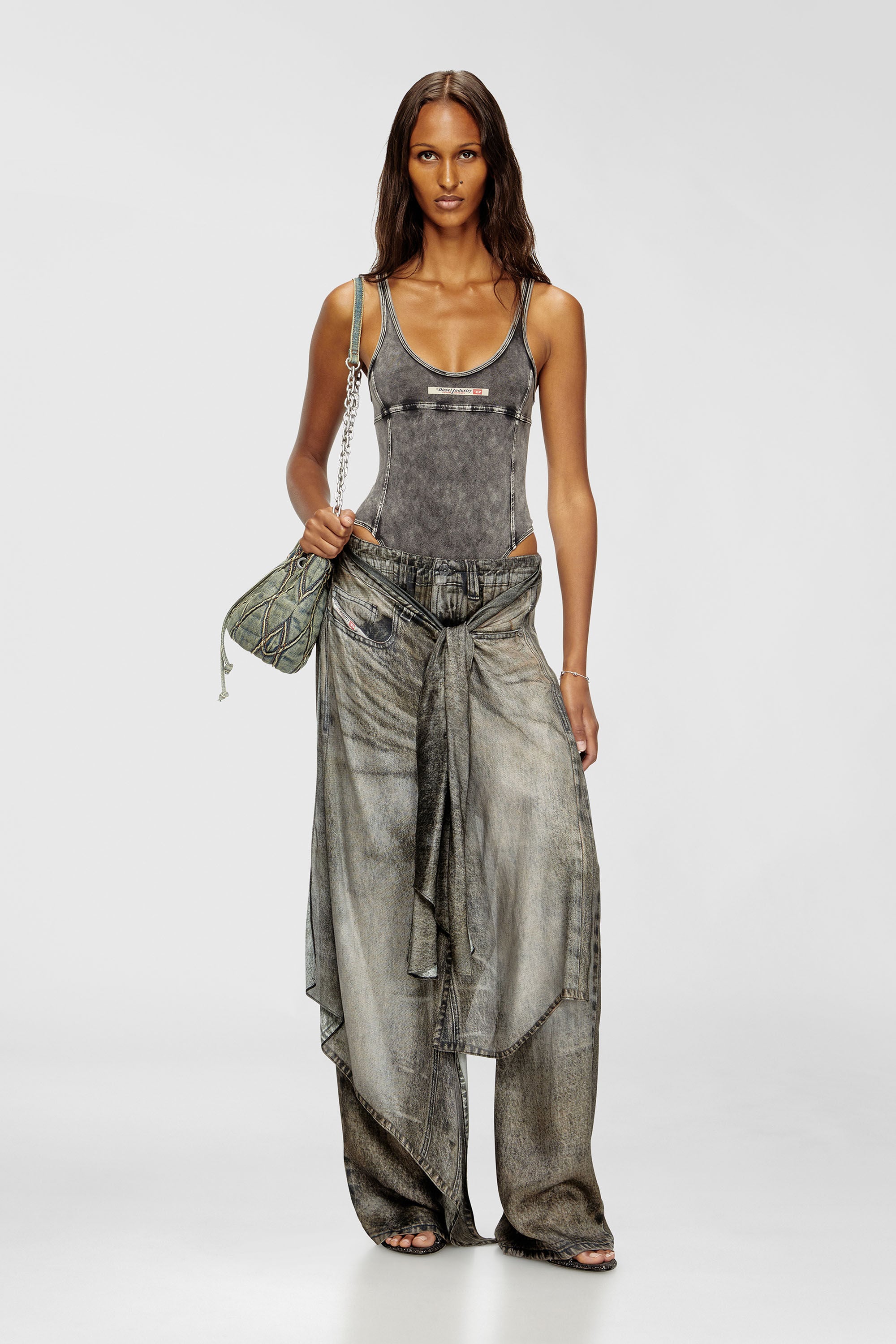 Diesel - PHOEBE-DNM, Body en jersey effet denim Femme in Gris - 6