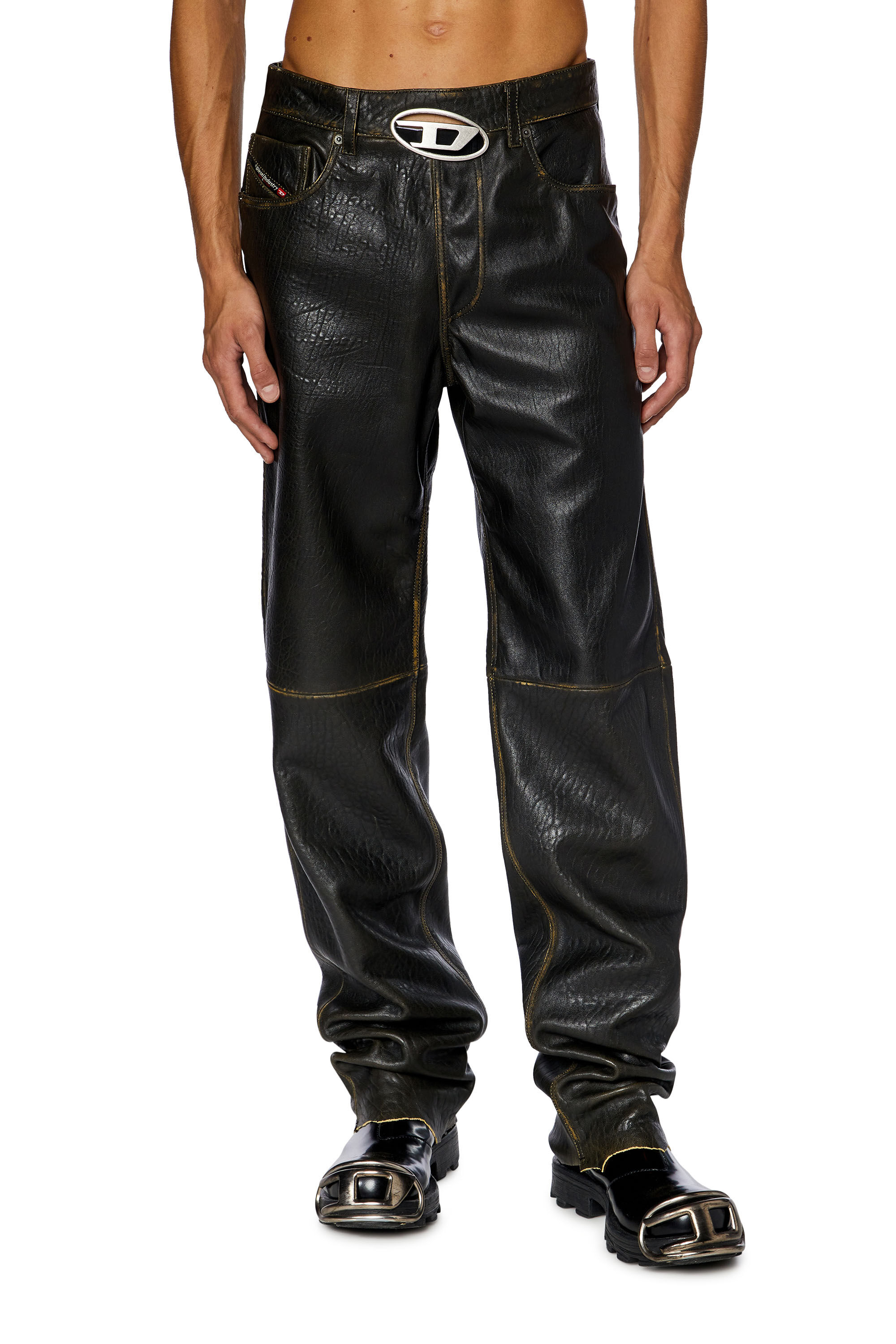 Pantalon en cuir textur avec logo cut out Homme P KOOMAN Diesel