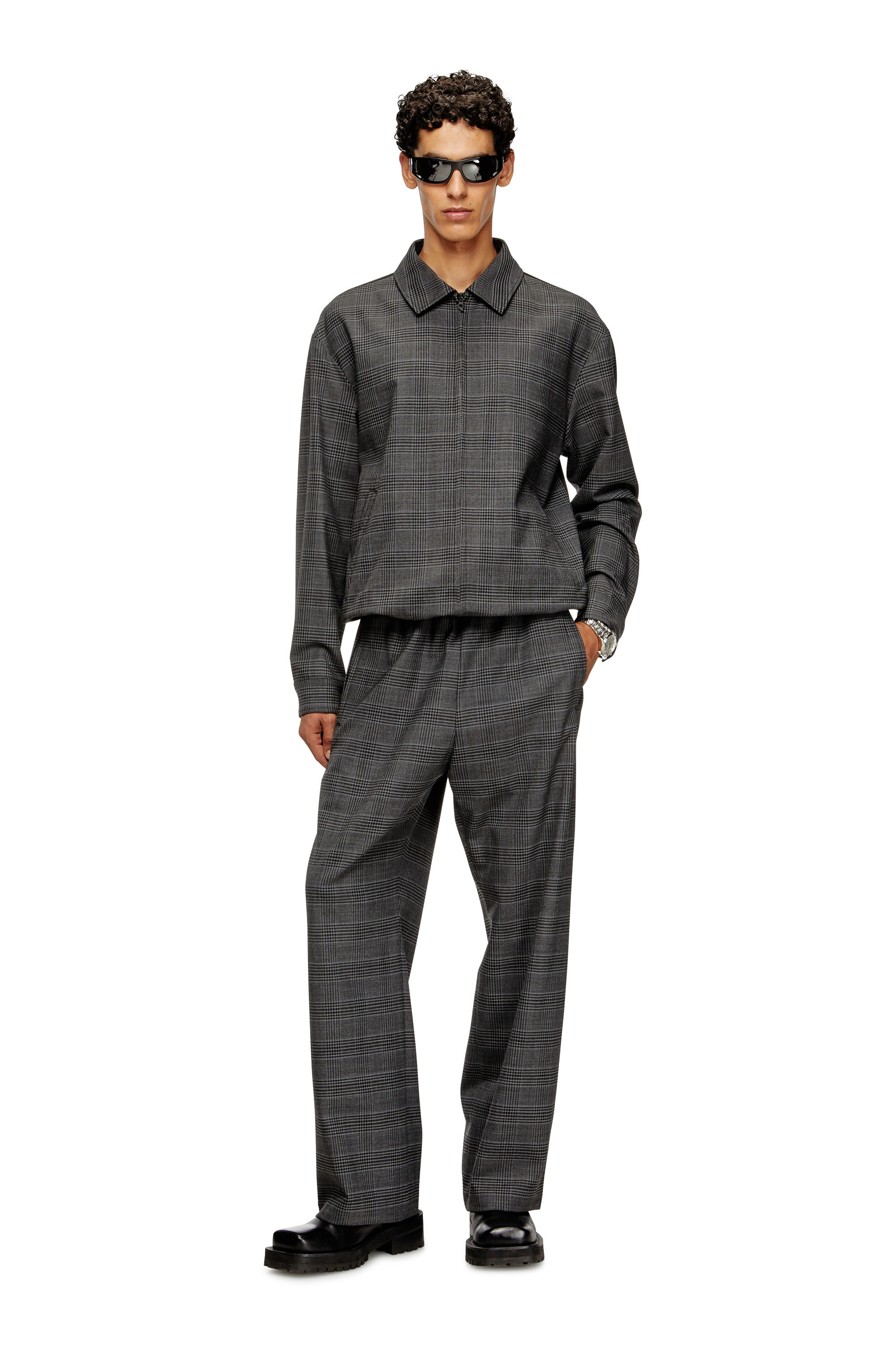 Diesel - J-TING, Veste coach en mélange de laine Prince-de-Galles et satin Homme in Polychrome - 1