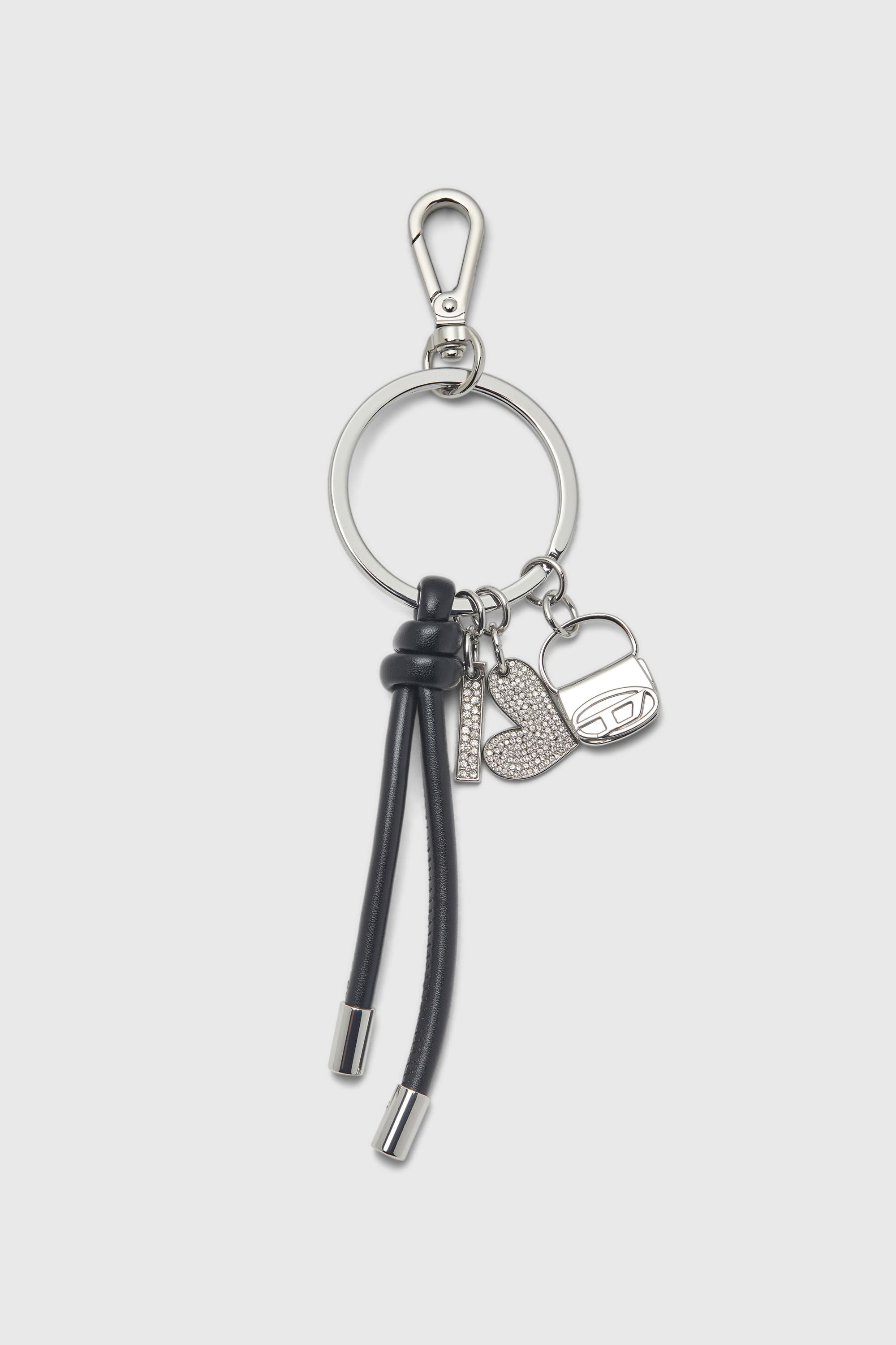 Diesel - MULTI III, Porte-cl&eacute;s orn&eacute; de pendentifs c&oelig;ur et sac Femme in Gris argent&eacute; - 1