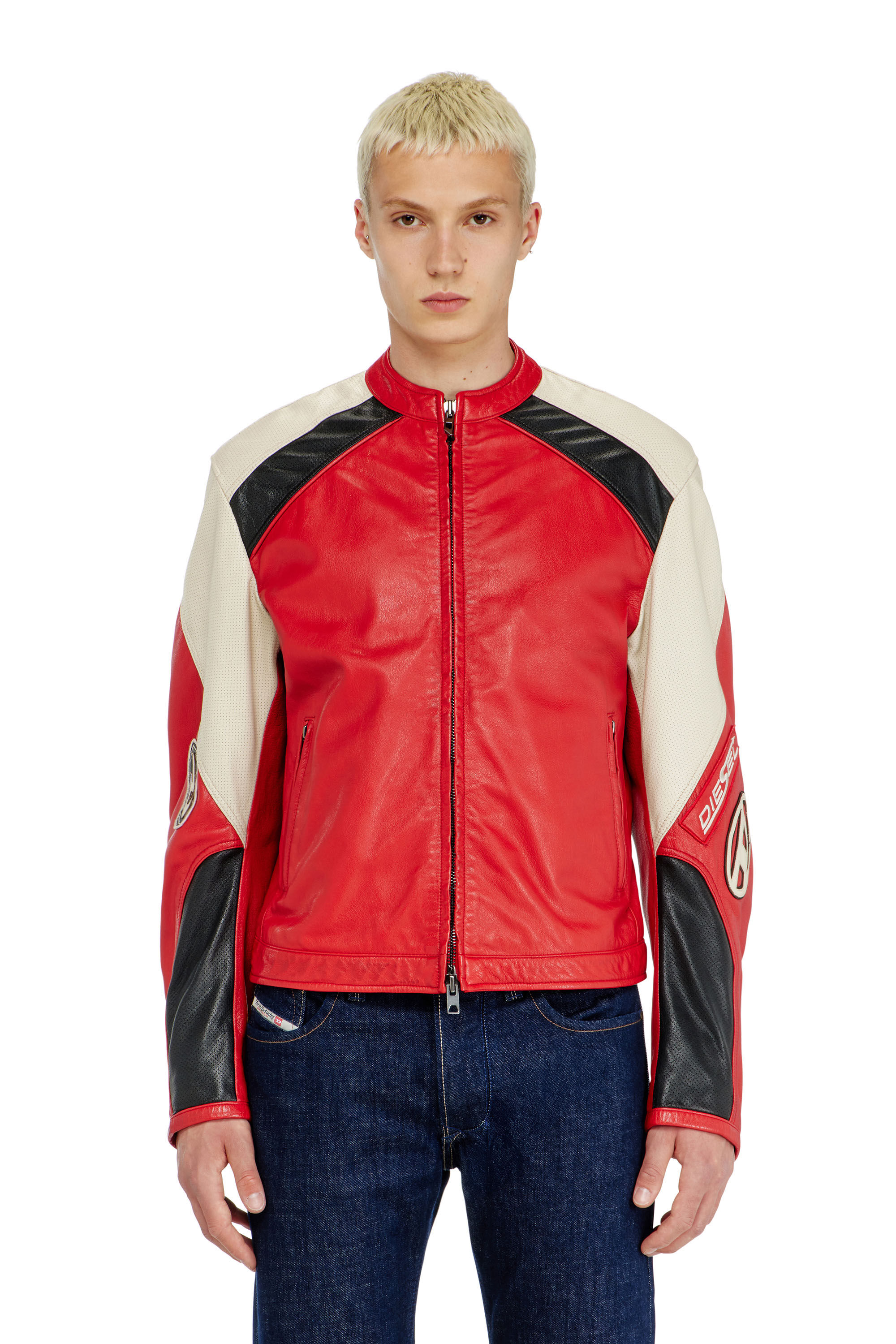 Diesel - L-AHTI, Veste biker en cuir perfor&eacute; bicolore Homme in Polychrome - 3
