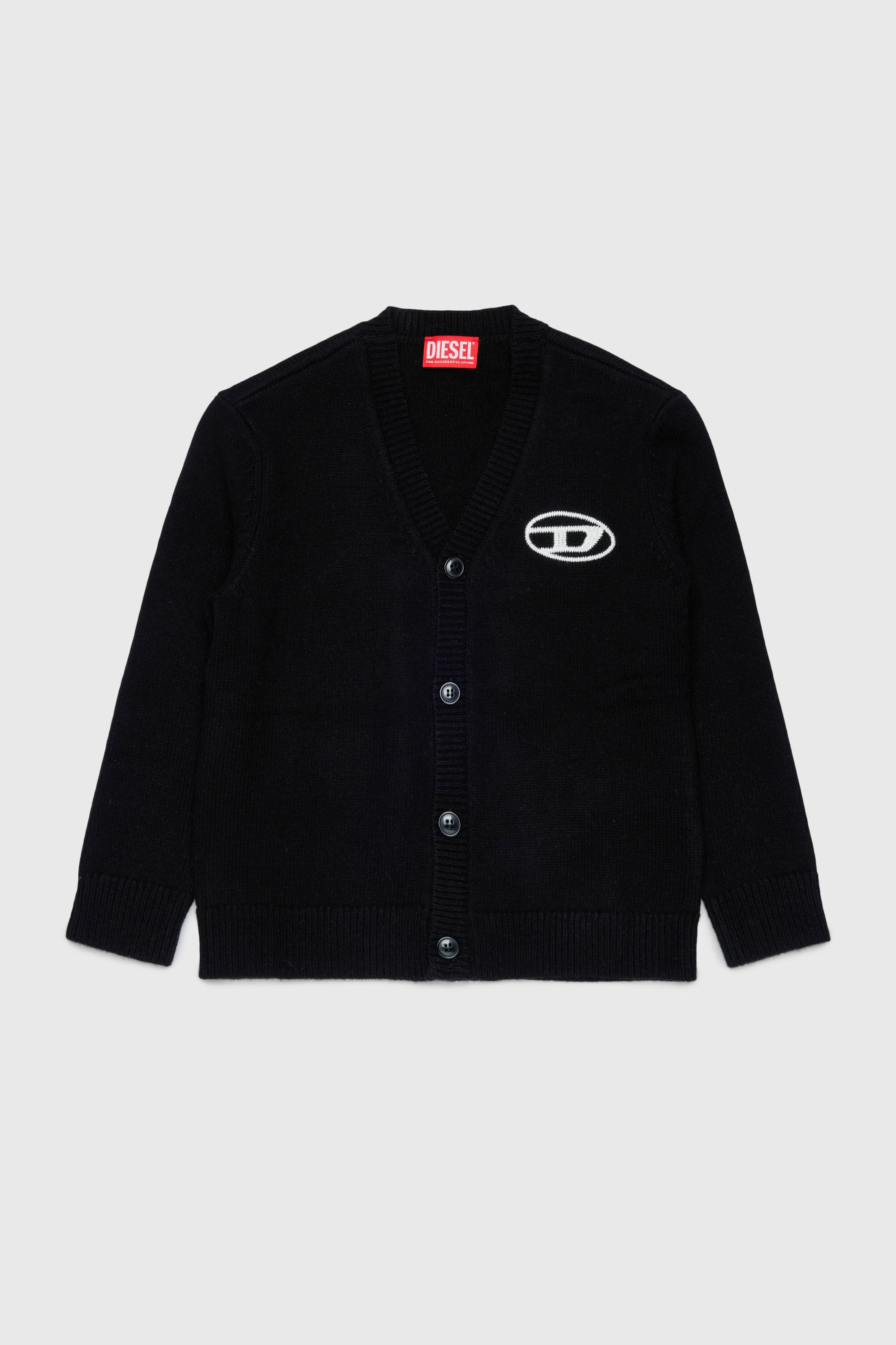 Diesel - KLABO CARDIGAN OVER, Cardigan enrichi en cachemire avec logo Oval D Homme in Noir - 1