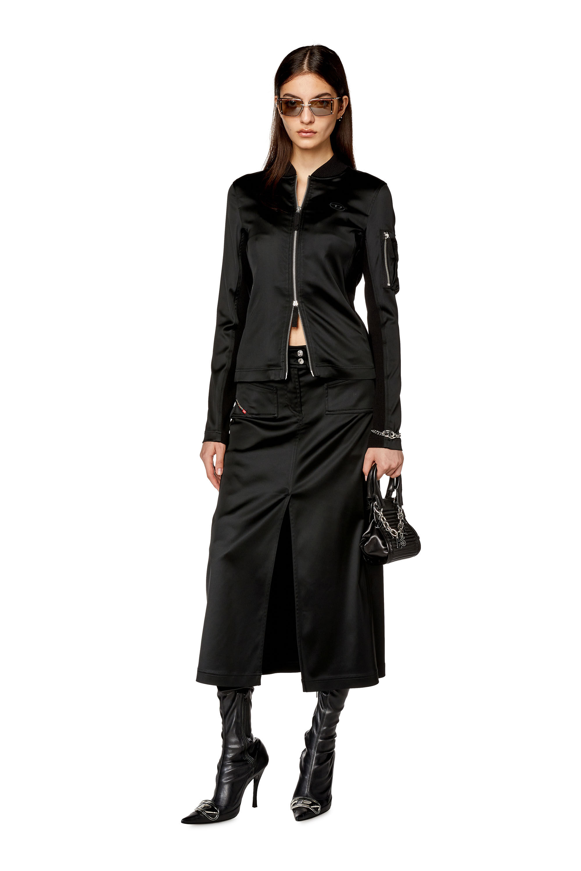 Veste de survetement en satin stretch brillant Femme Noir Diesel