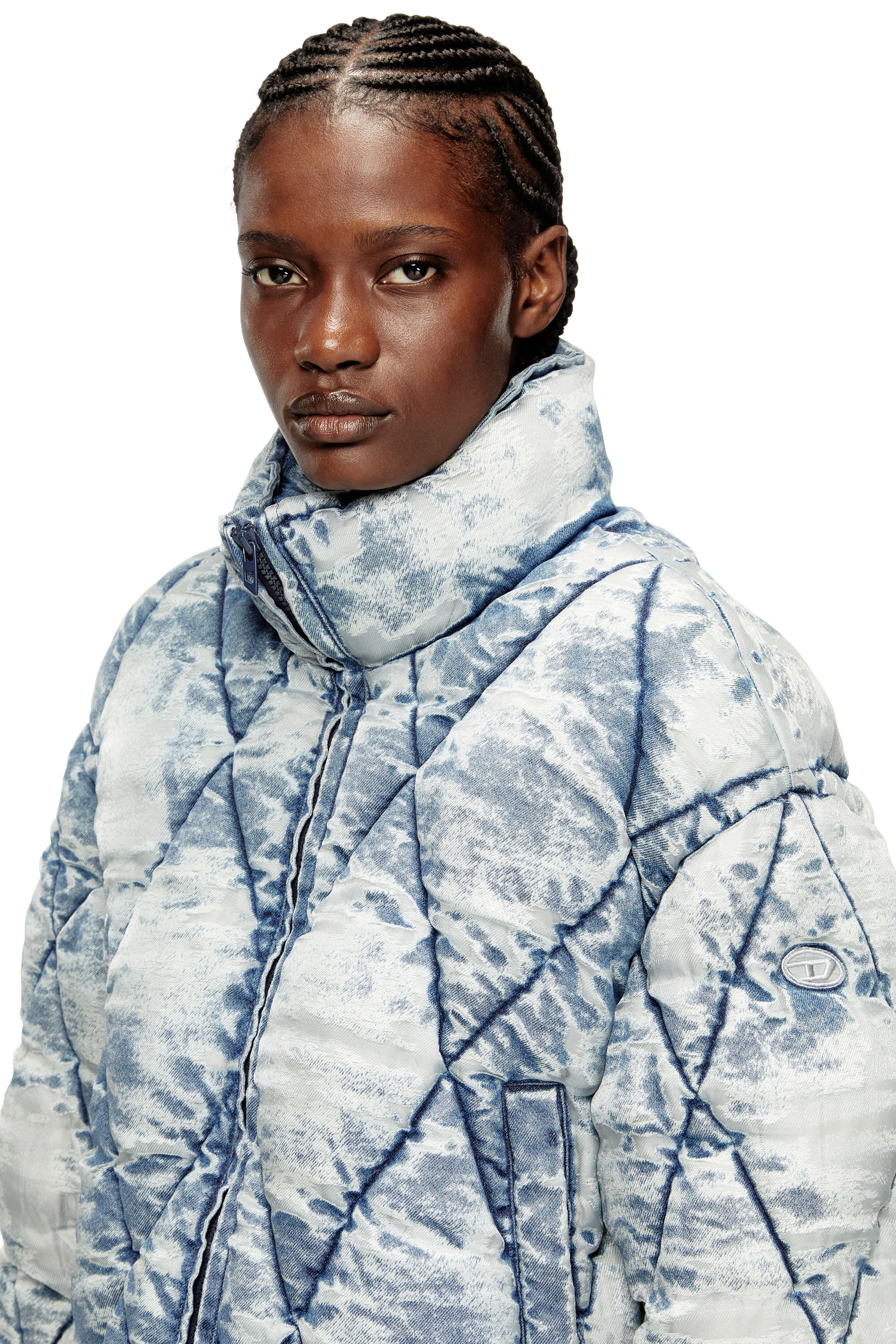 Diesel - W-HISTEL, Doudoune en toile dévorée matelassée en losanges Femme in Bleu - 5
