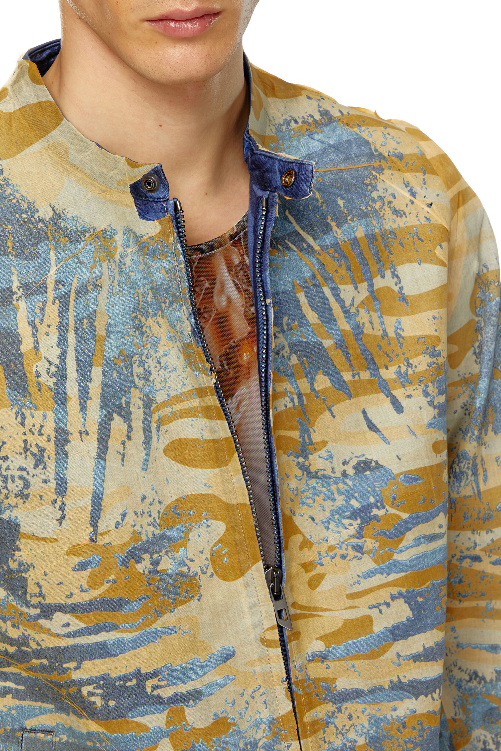 Diesel - J-MET-DEV, Veste biker peel-off en gabardine camouflage Homme in Polychrome - 4