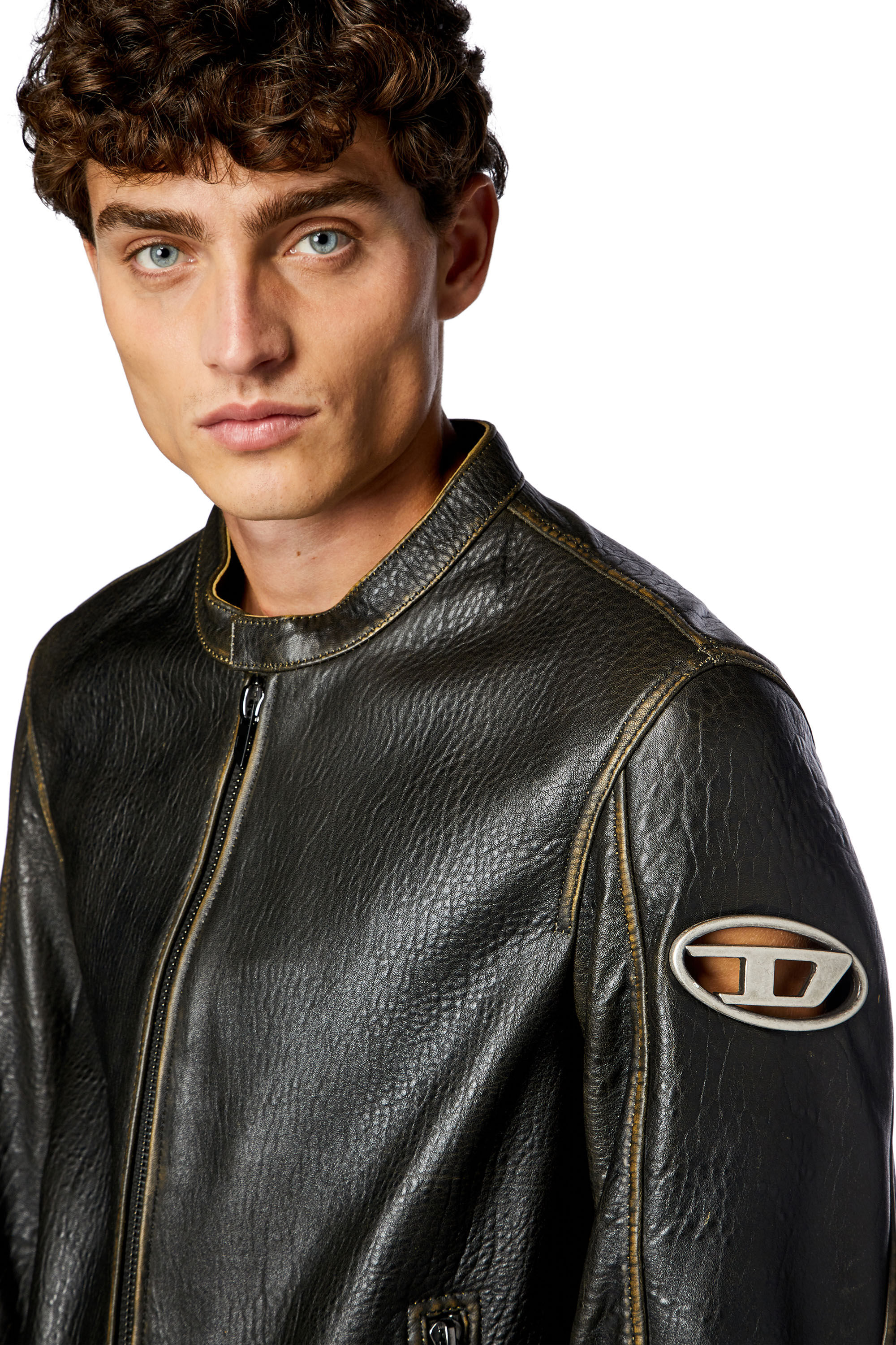 Veste biker en cuir froiss Homme L COBBE Diesel