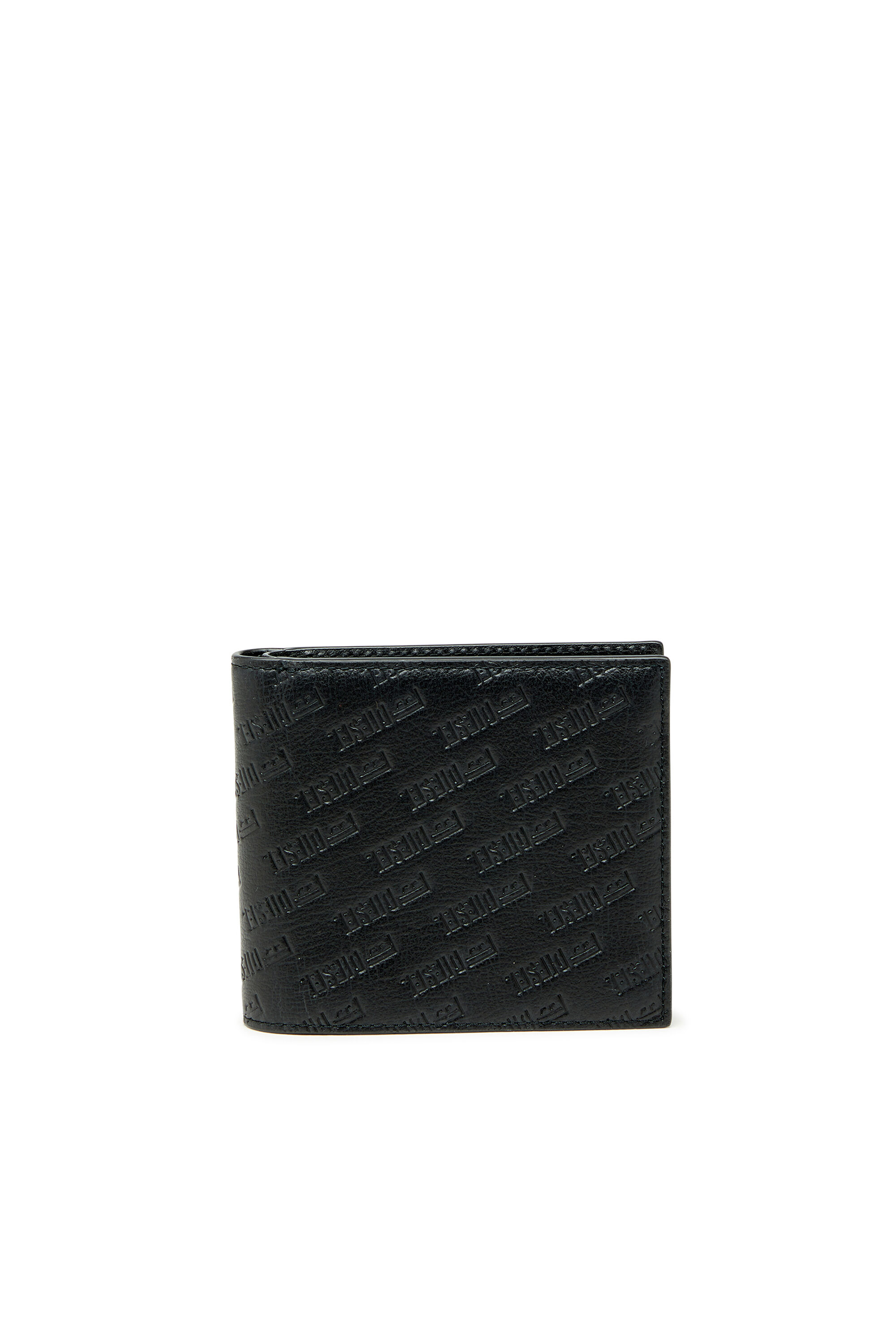Diesel - MONOGRAM BI-FOLD COIN S 3D, Portefeuille en cuir &agrave; logo emboss&eacute; all-over Homme in Noir - 1