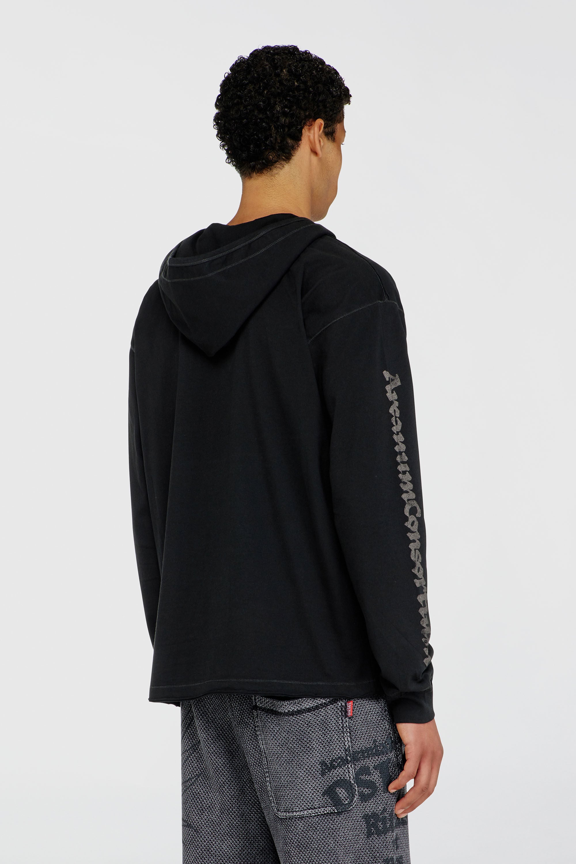 Diesel - T-PHEN-LS-HOOD-RIB, Sweat &agrave; capuche col V avec broderie sur le devant Homme in Noir - 4