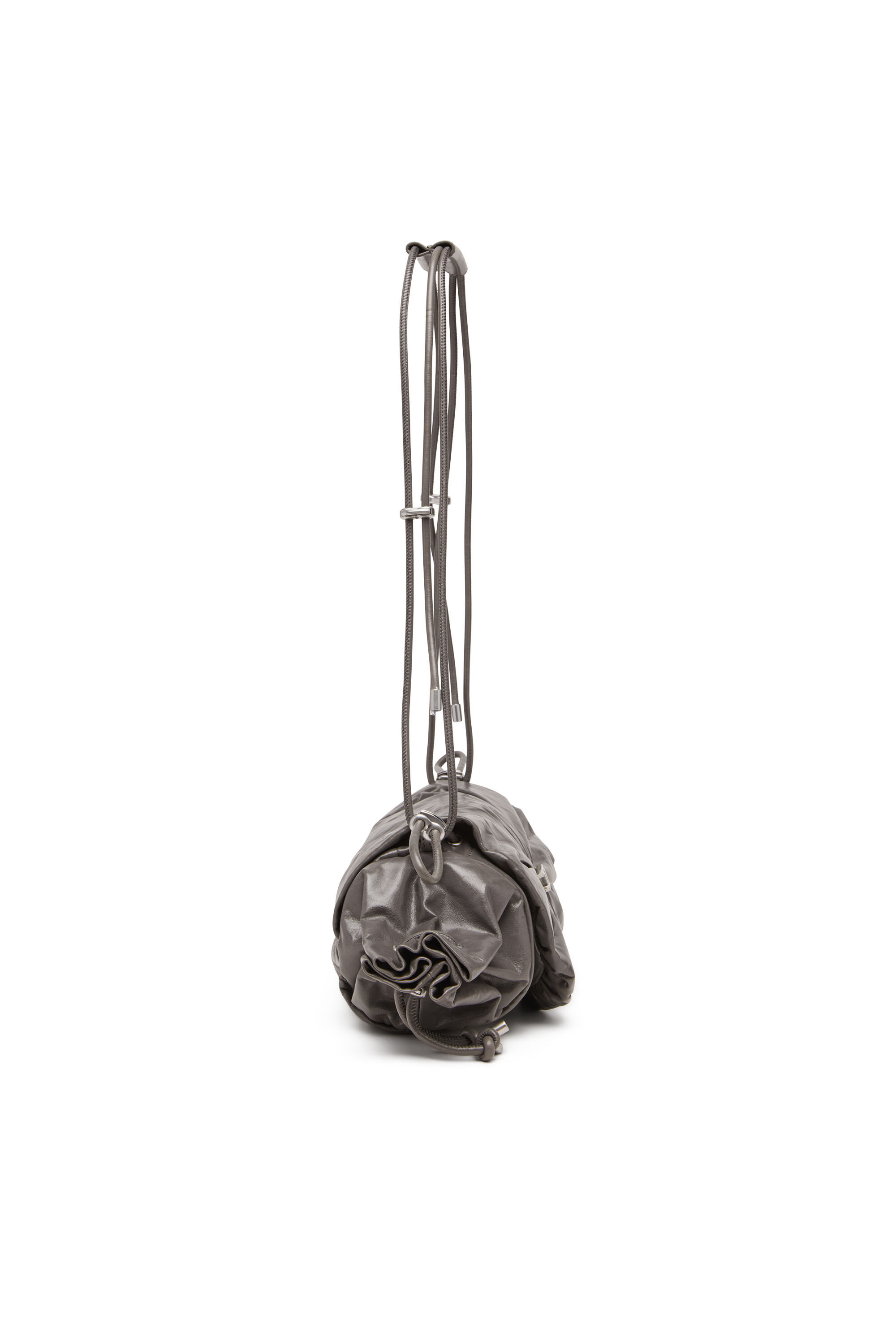 Diesel - SCRUNCH-D SHOULDER M, Scrunch-D M-Sac à bandoulière en cuir brillant Femme in Gris - 4