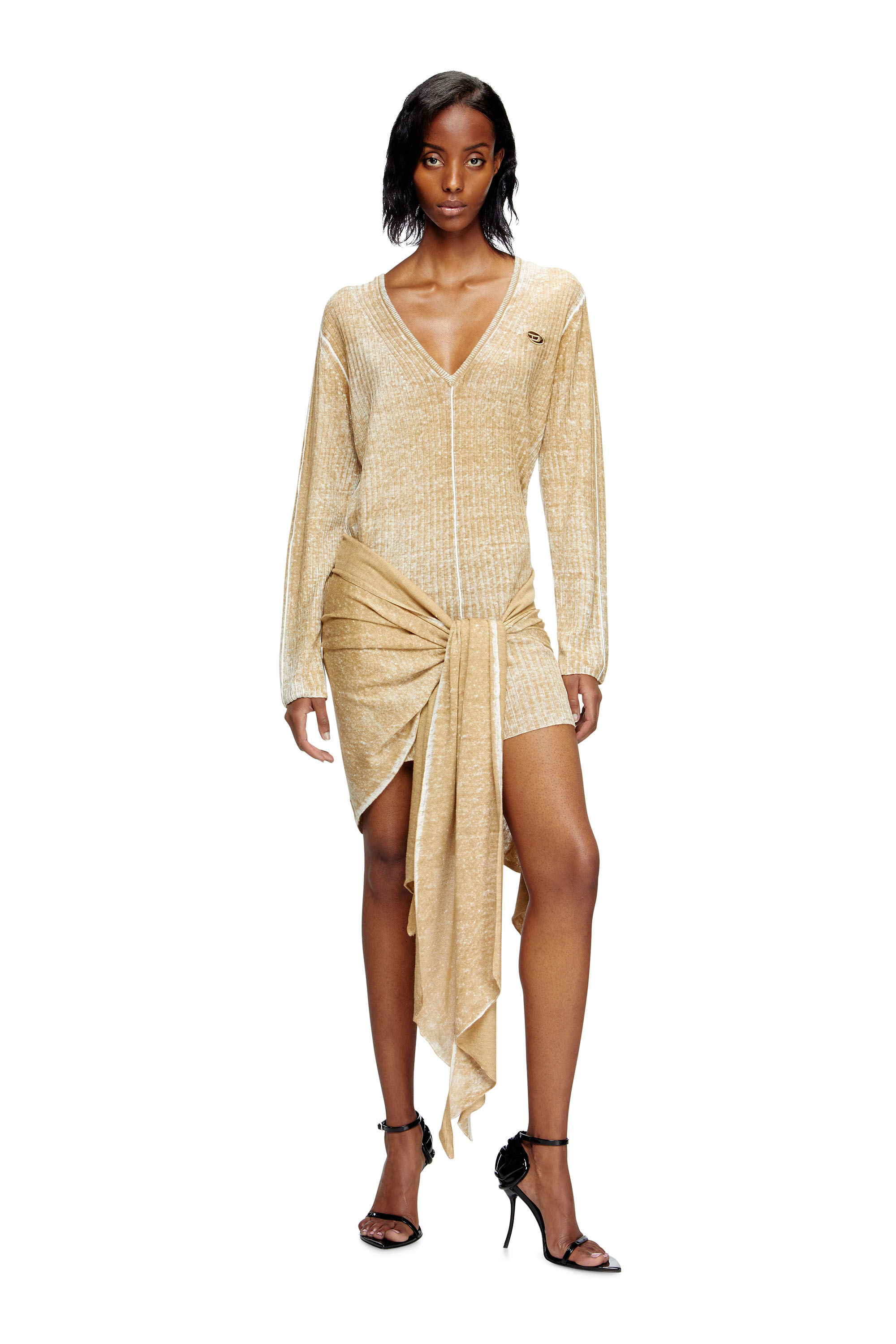 Diesel - M-EGAKNOT, Robe en maille avec lien à la hanche Femme in Beige - 3