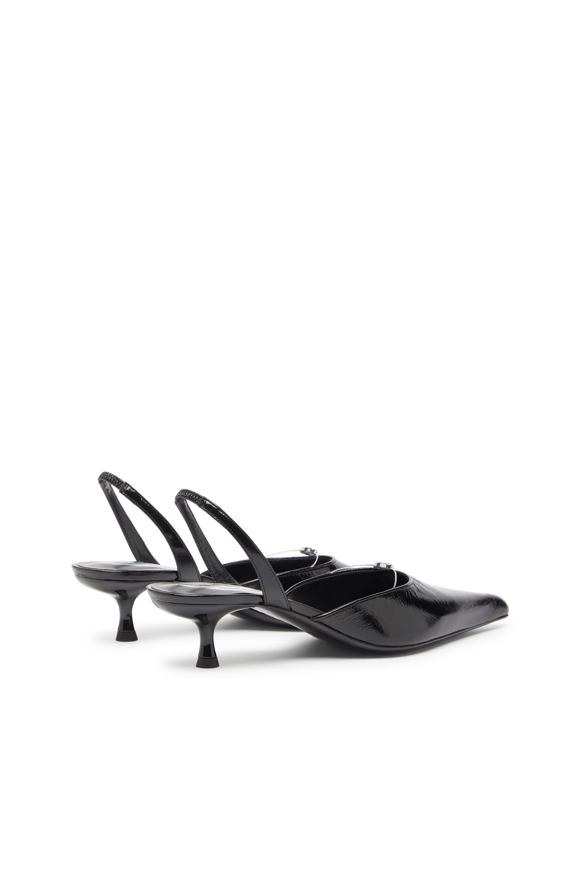 Diesel - D-JEWELS 40 D'OR, D-Ten&Half - Slingbacks en cuir avec bijou Oval D Femme in Noir - 3