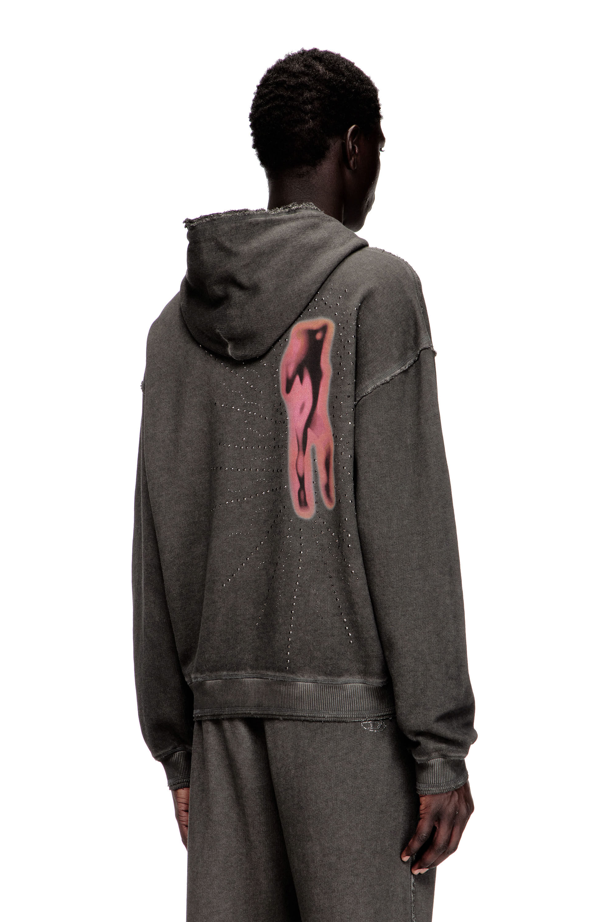 Diesel - S-QUINN-HOOD, Sweat &agrave; capuche avec imprim&eacute; et clous Homme in Gris - 4