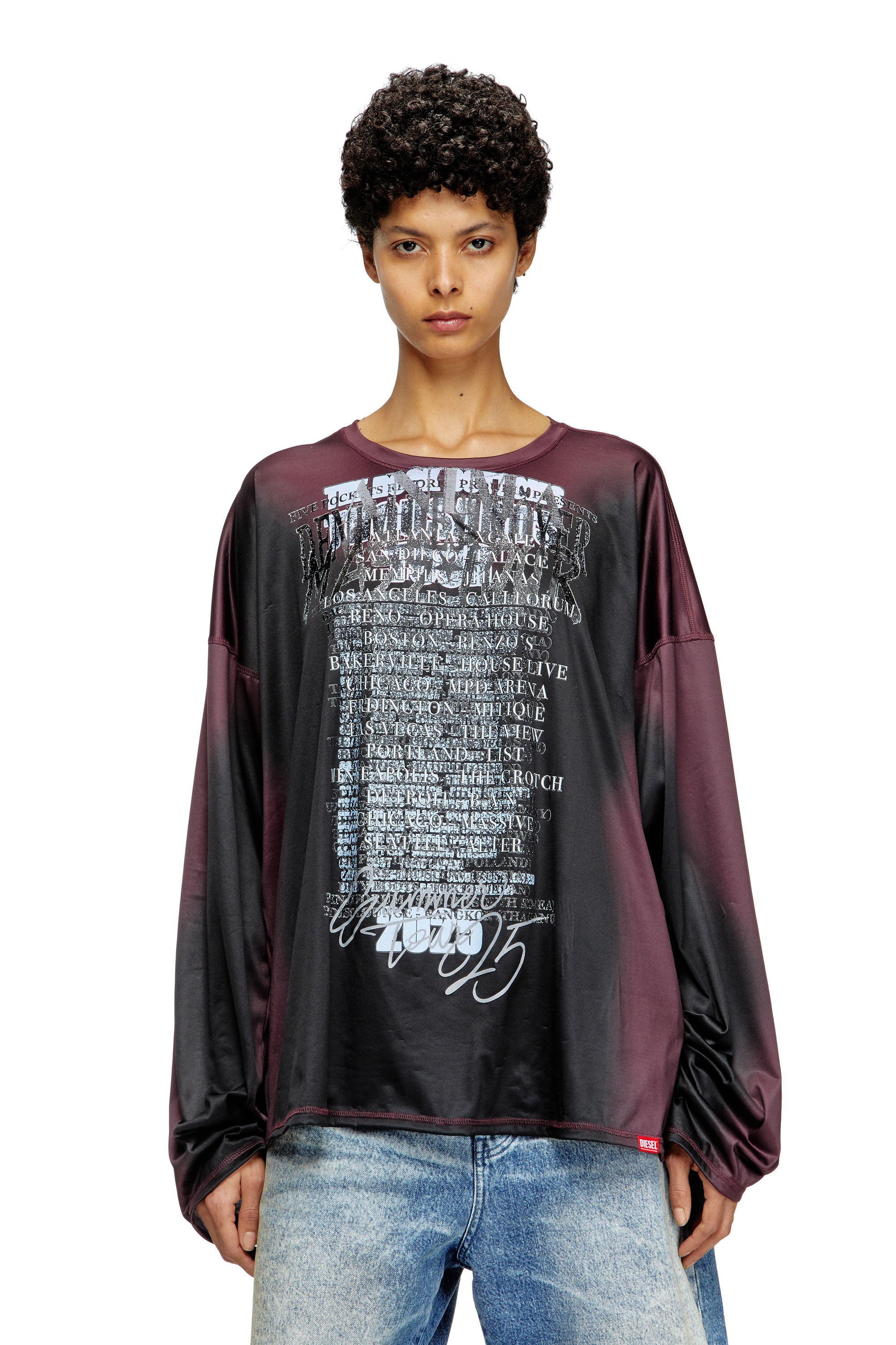 Diesel - T-OLAVI-AA, T-shirt en jersey technique à manches longues avec imprimé paroles Mixte in Polychrome - 6