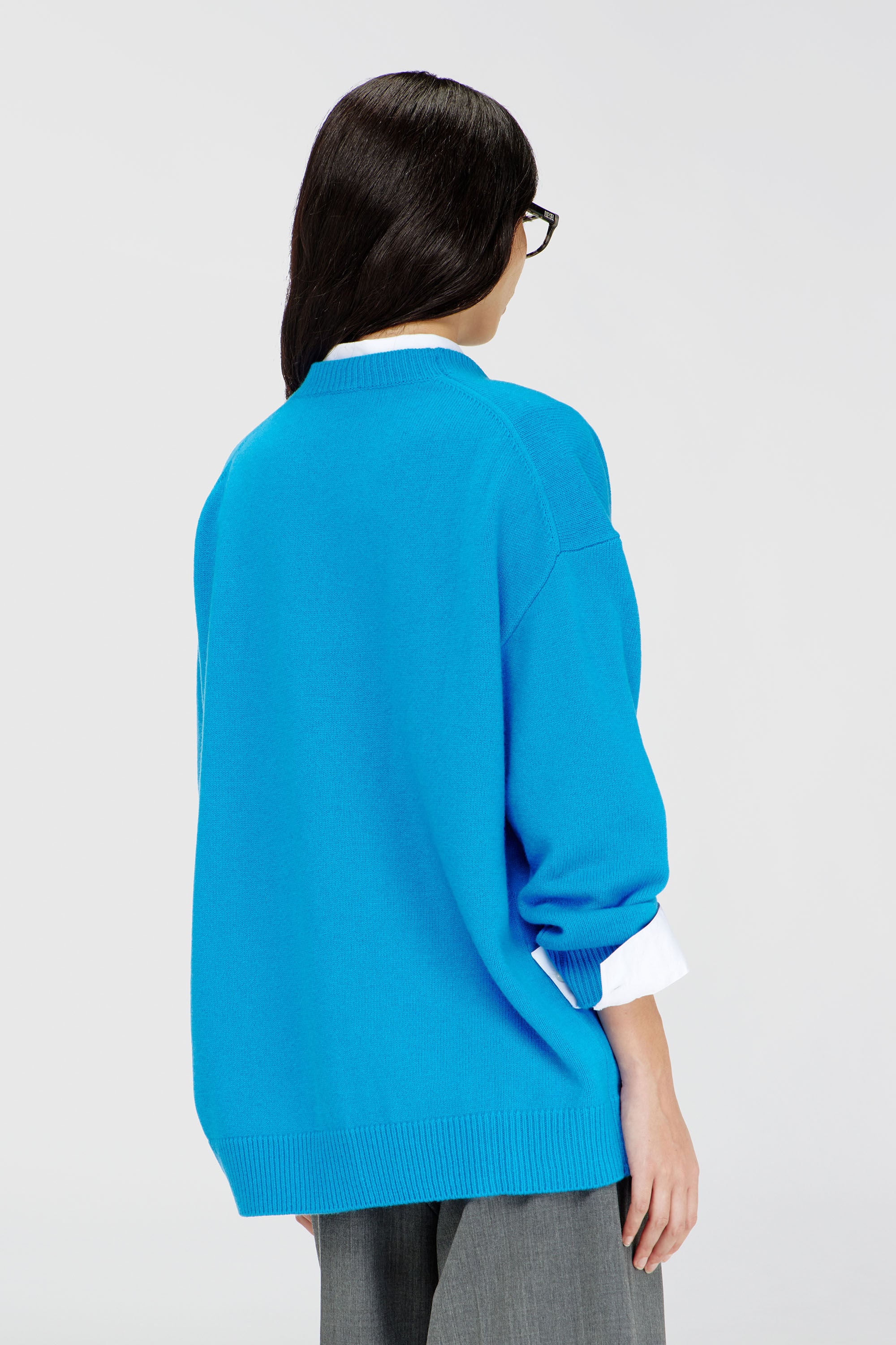 Diesel - M-IMIRA, Cardigan en laine &agrave; col en V avec logo au col Femme in Bleu - 3