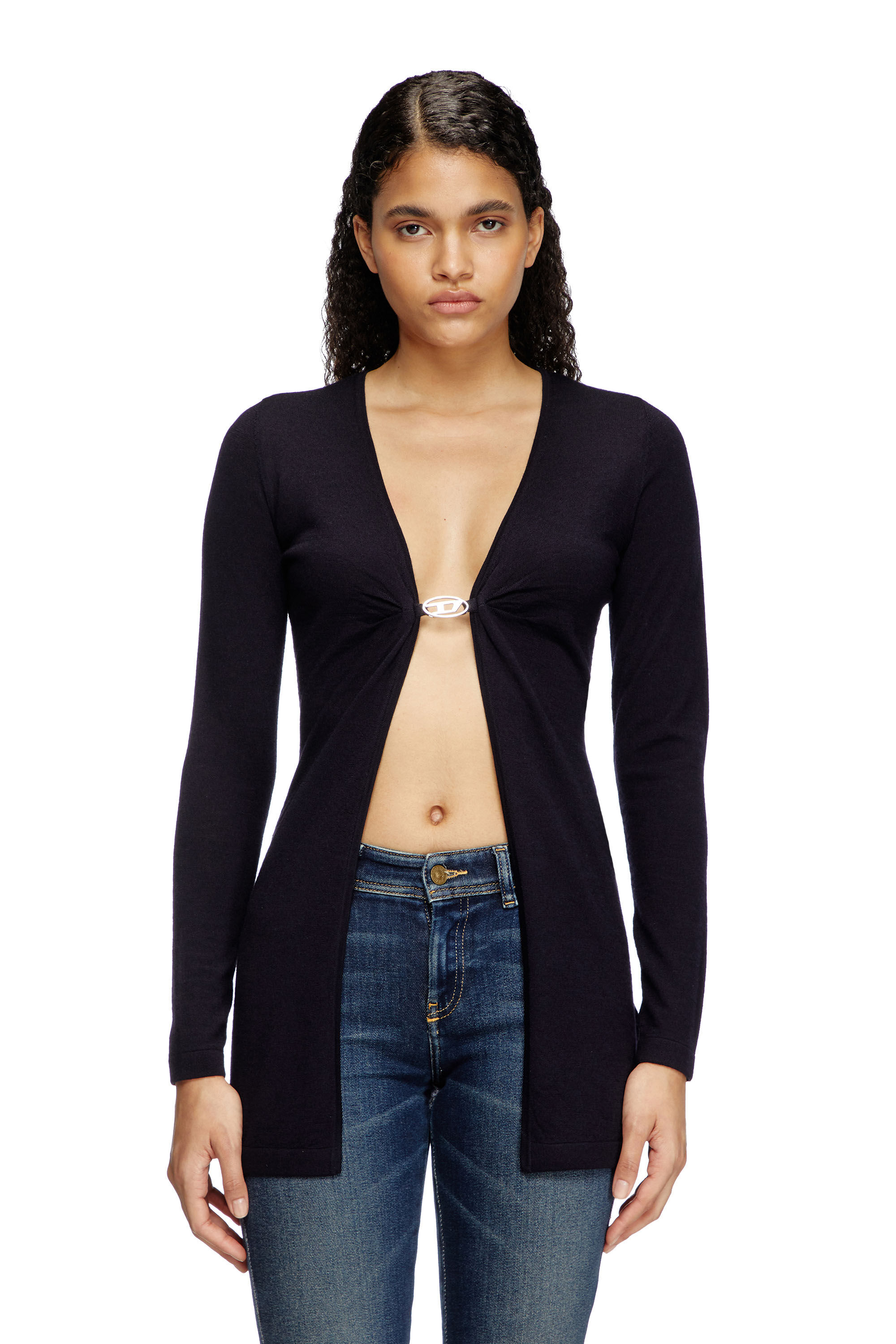 Diesel - M-PIERRY-LONG, Cardigan long en laine avec devant ouvert Femme in Bleu - 3