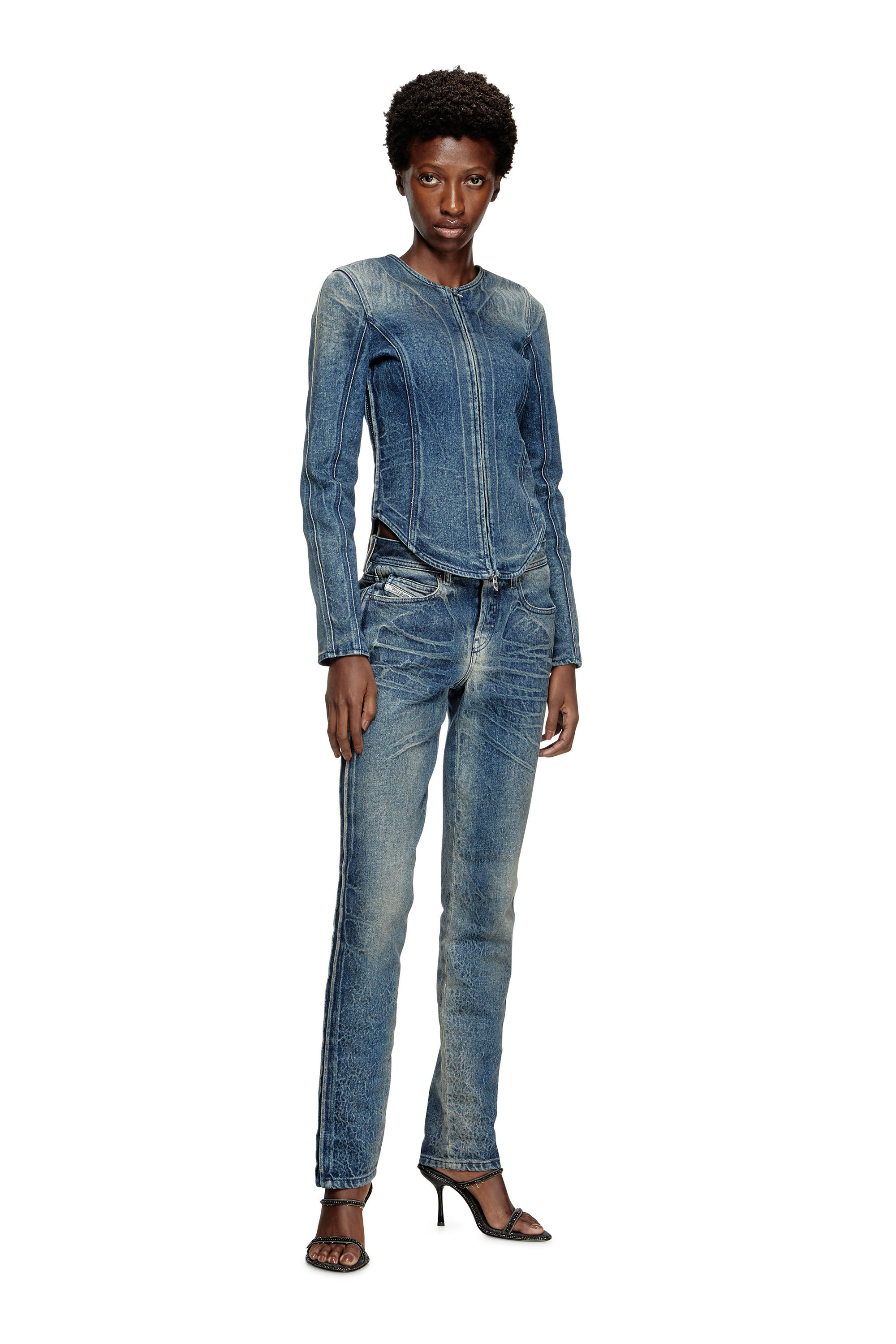 Diesel - DE-GARY-FSG, Veste en denim Ghost embossé Femme in Bleu - 1