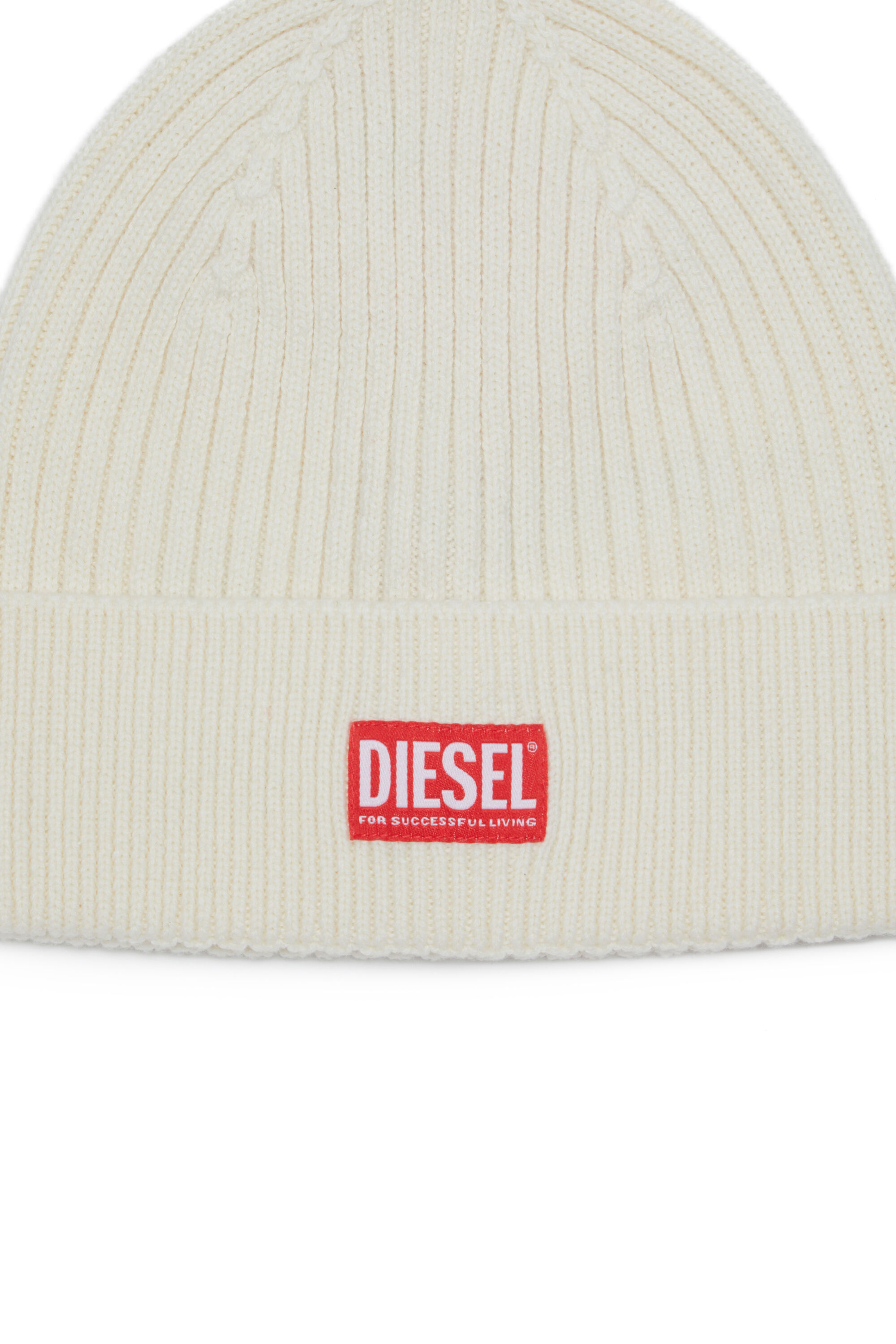 Diesel - K-CODER-H 2X2, Bonnet côtelé avec empiècement à logo Mixte in Blanc - 3