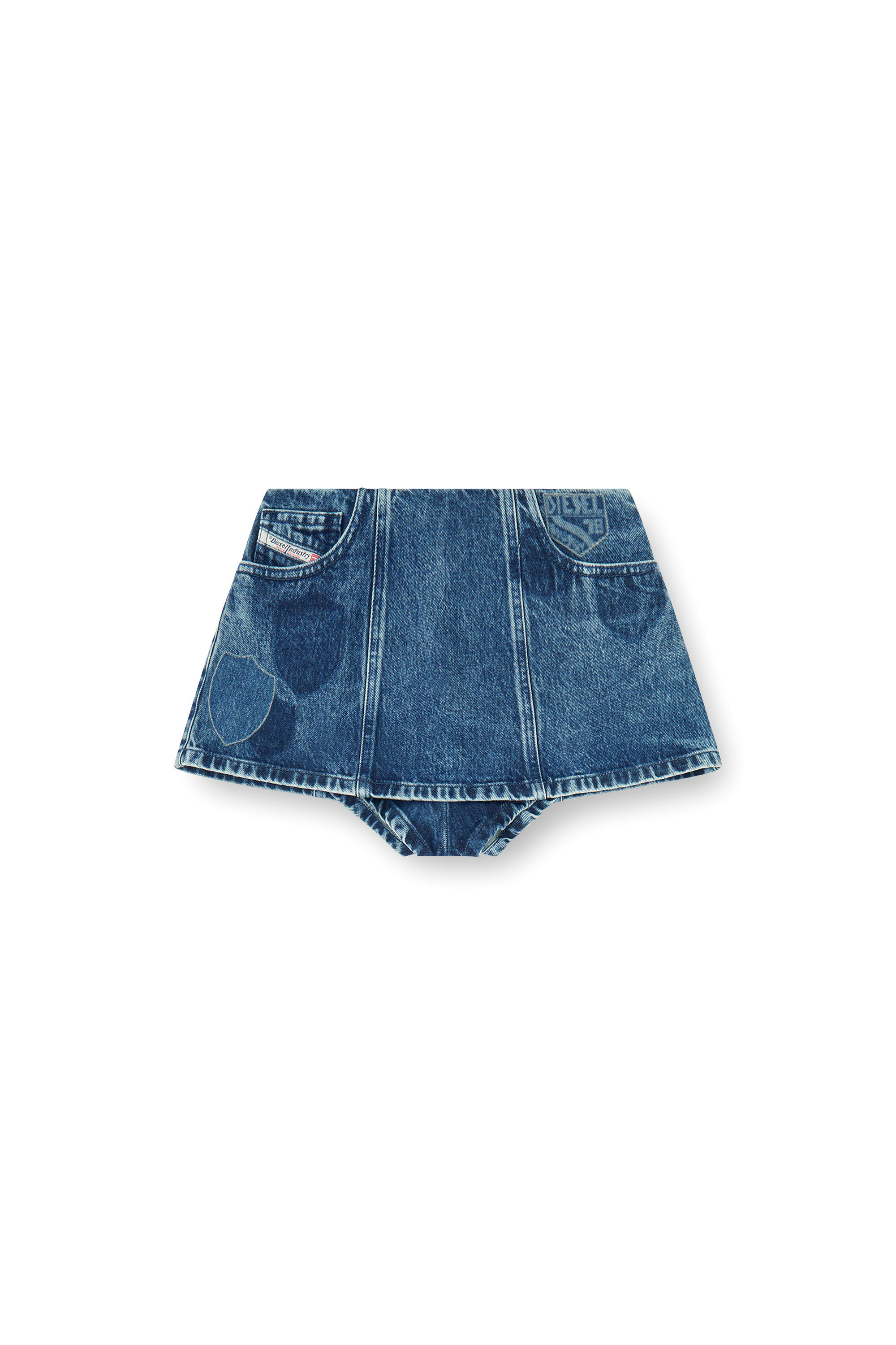 Diesel - DE-FIROVA-S, Short en denim &agrave; basque avec patchs effet ombre Femme in Bleu - 2