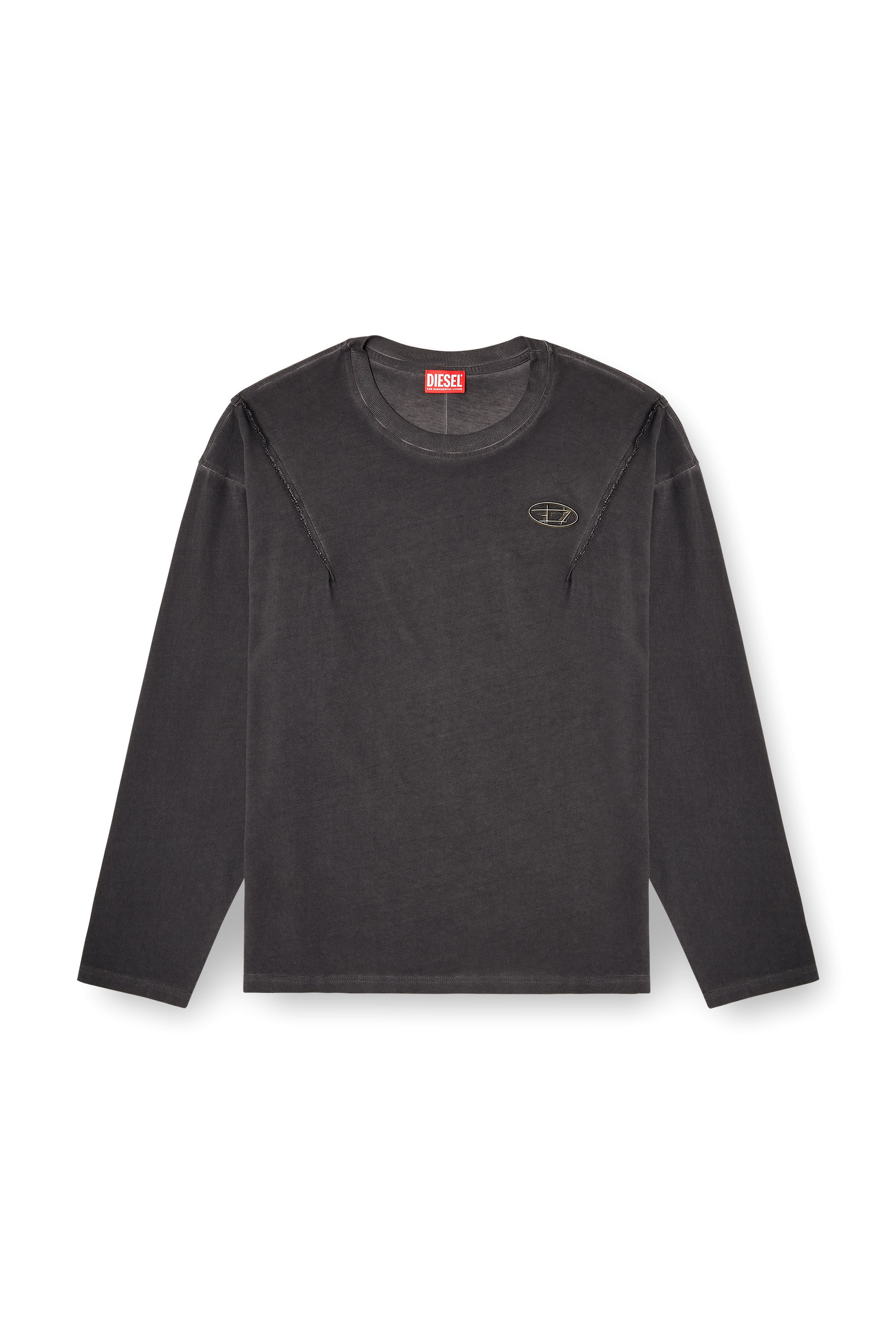 Diesel - T-THUG-T-SHIRT, Unisex's Long-sleeve T-shirt with faded effect in Dark grey - 2