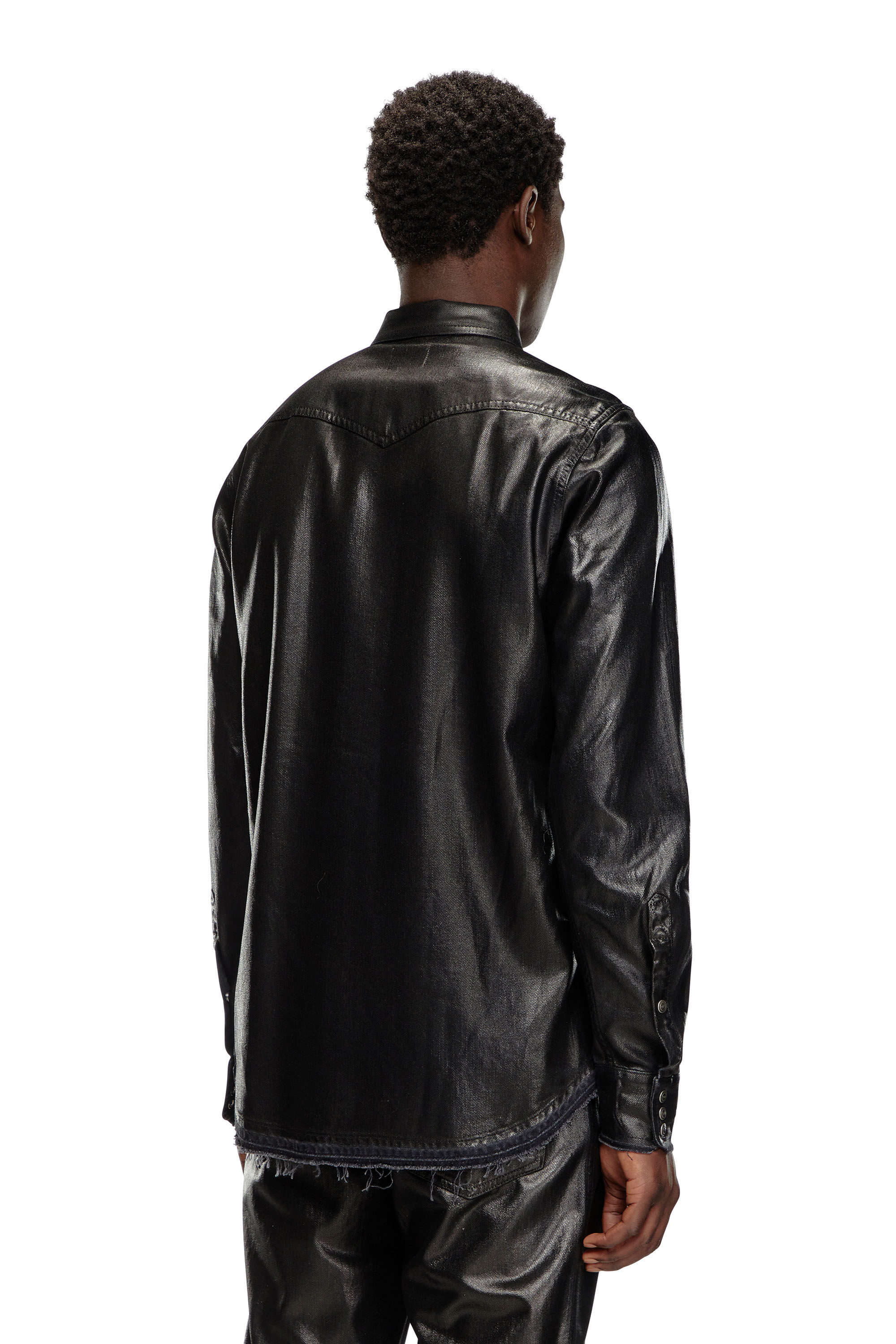 Surchemise en denim enduit Homme Noir Diesel