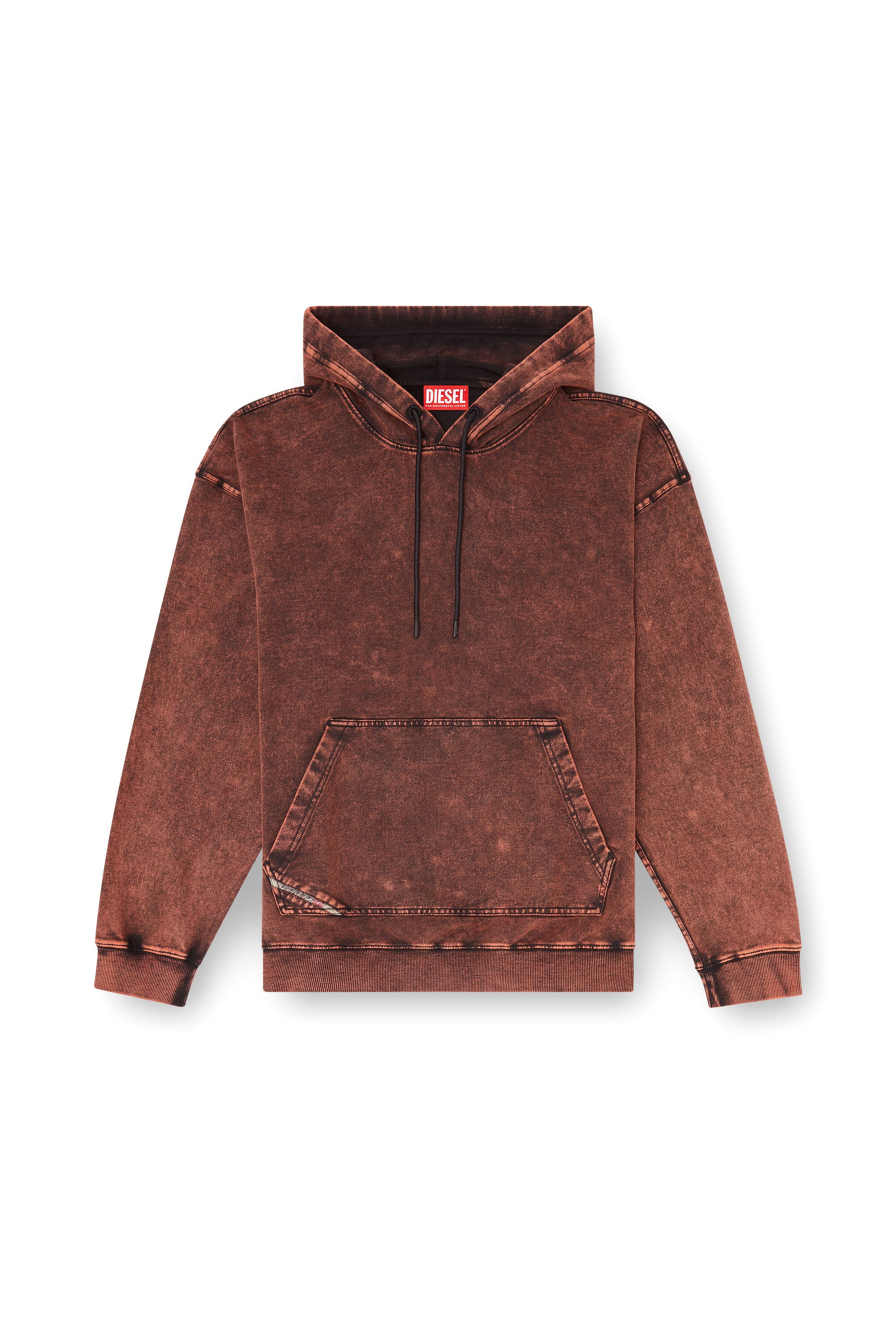 Diesel - S-BOXT-HOOD-TUK, Sweat &agrave; capuche effet denim trait&eacute; Homme in Marron - 2