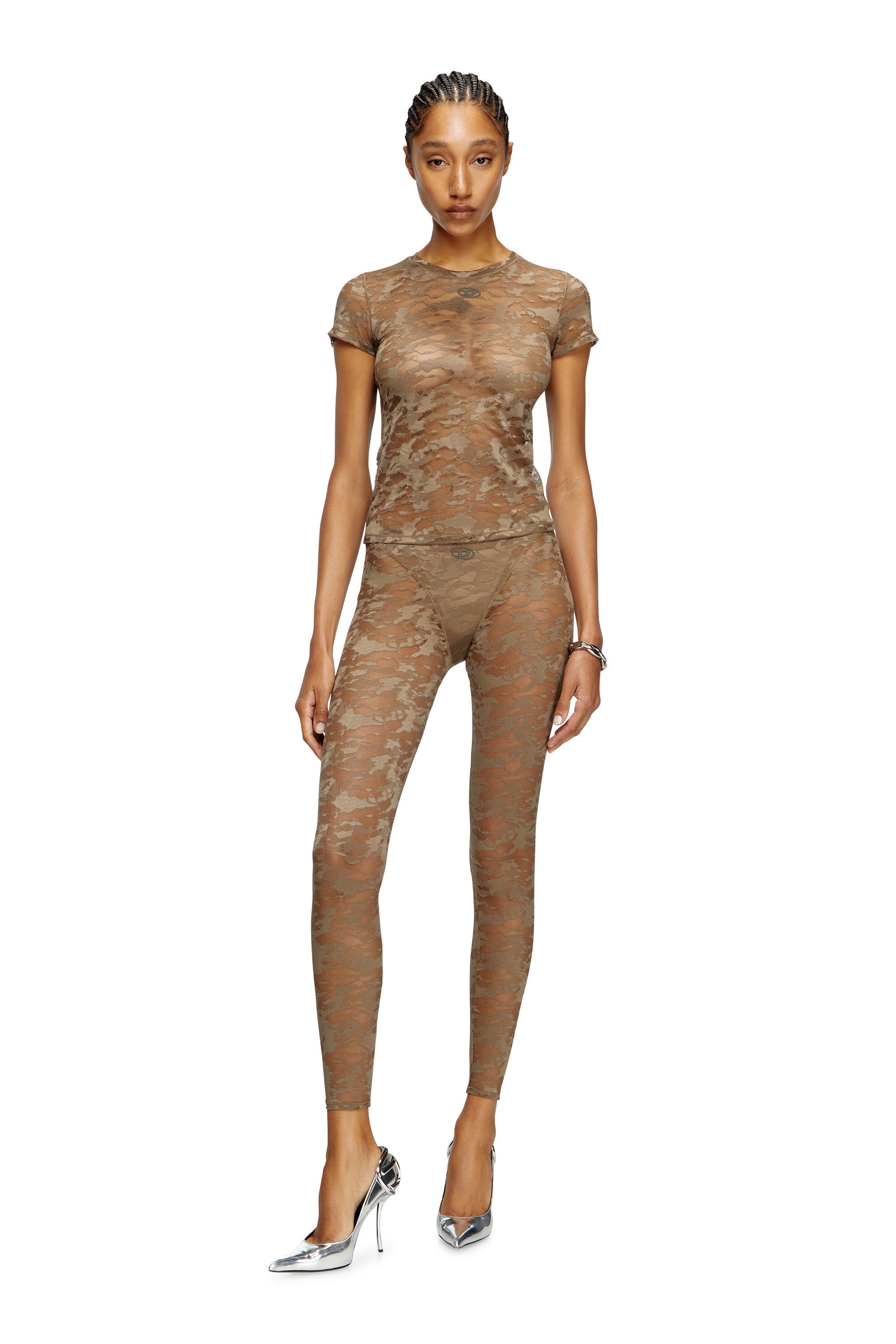 Diesel - KASIA-UTLT, T-shirt en dentelle camouflage Femme in Marron - 1
