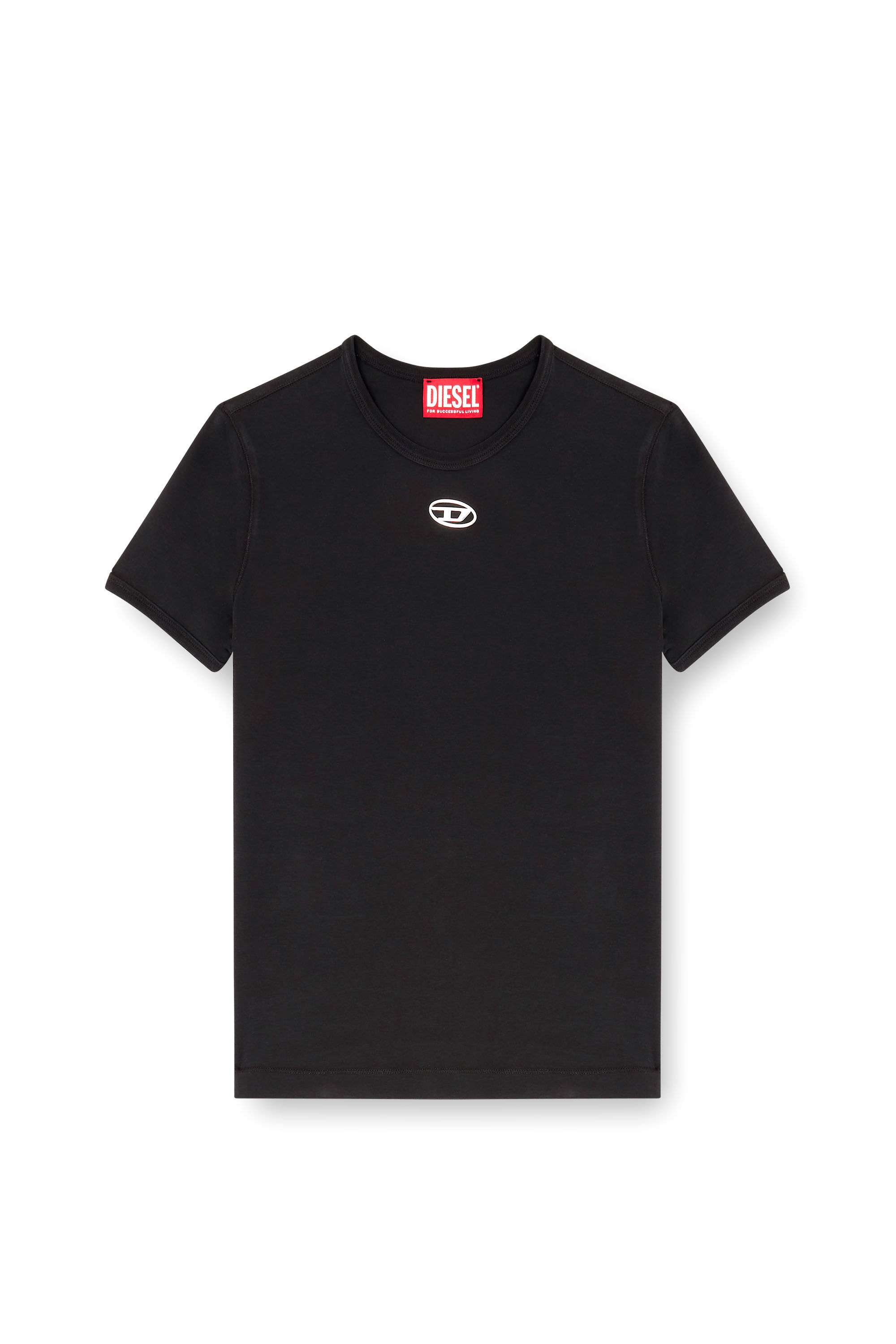 Diesel - T-UNCUTIESLONG-OD, Woman's Slim-fit T-shirt with metallic Oval D in Black - 2