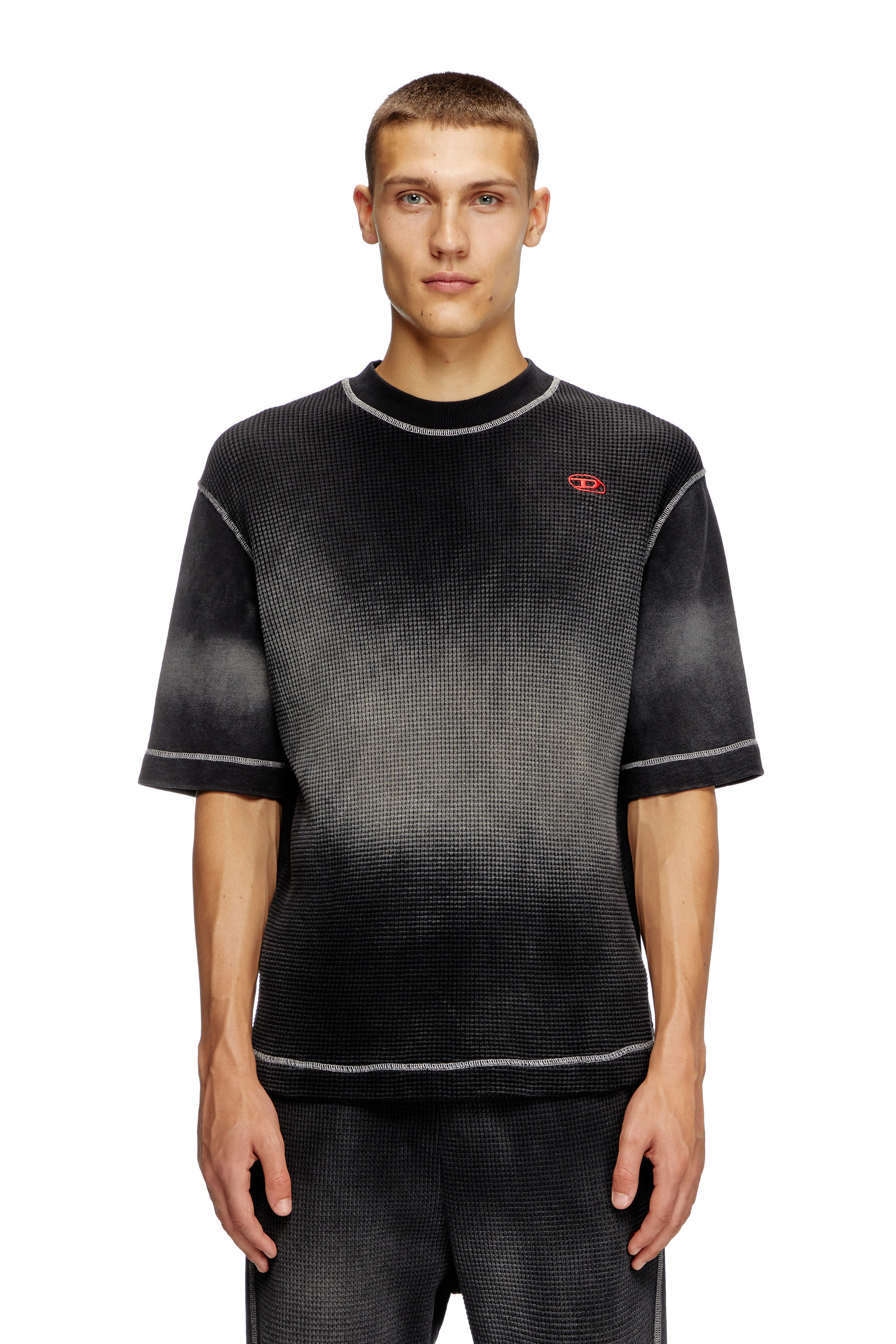 Diesel - S-WAFYCOL, Sweat-shirt à manches mi-longues en jersey gaufré Homme in Noir - 3
