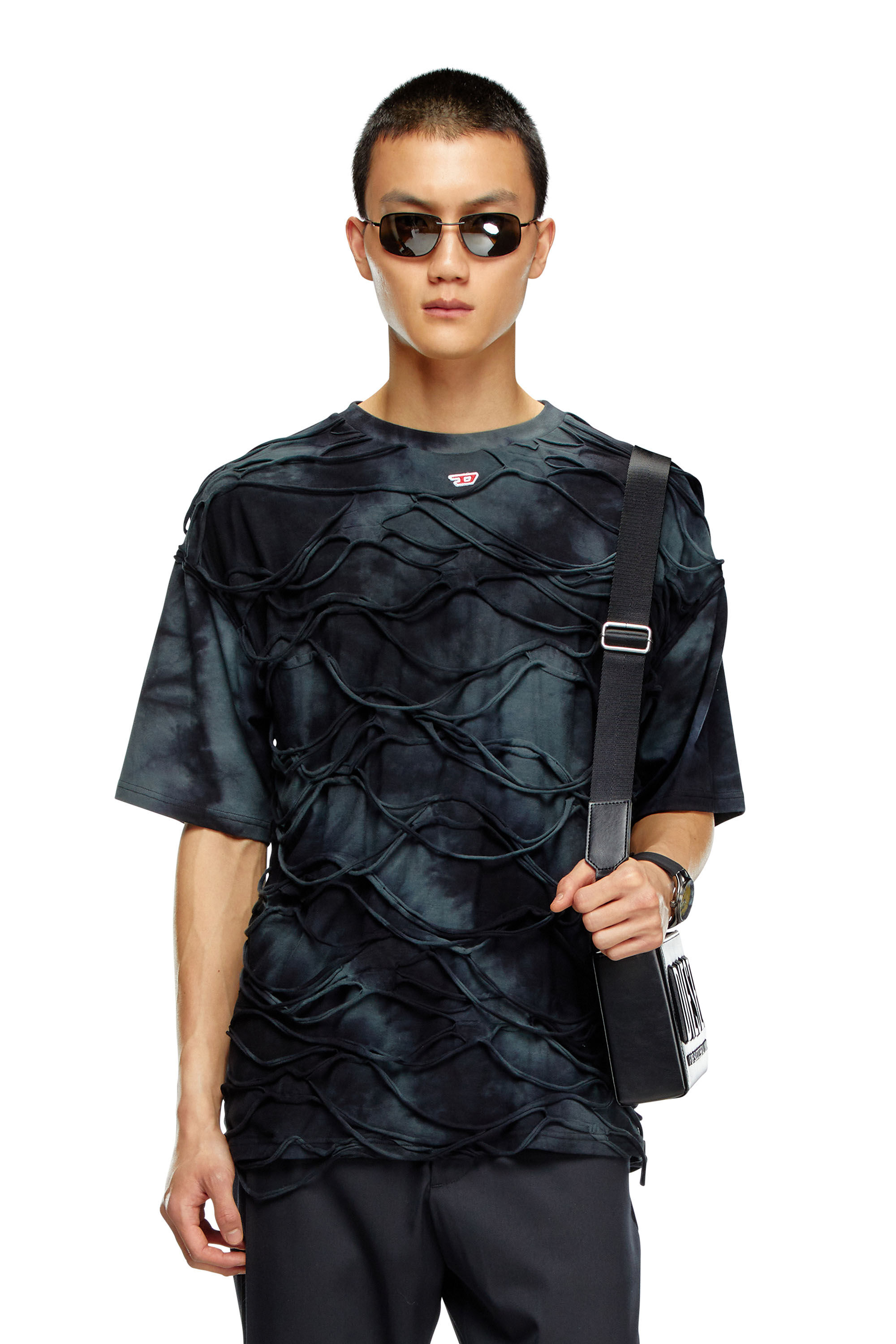 Diesel - T-BOXKET, Homme T-shirt avec fils flottants in Noir - Image 3