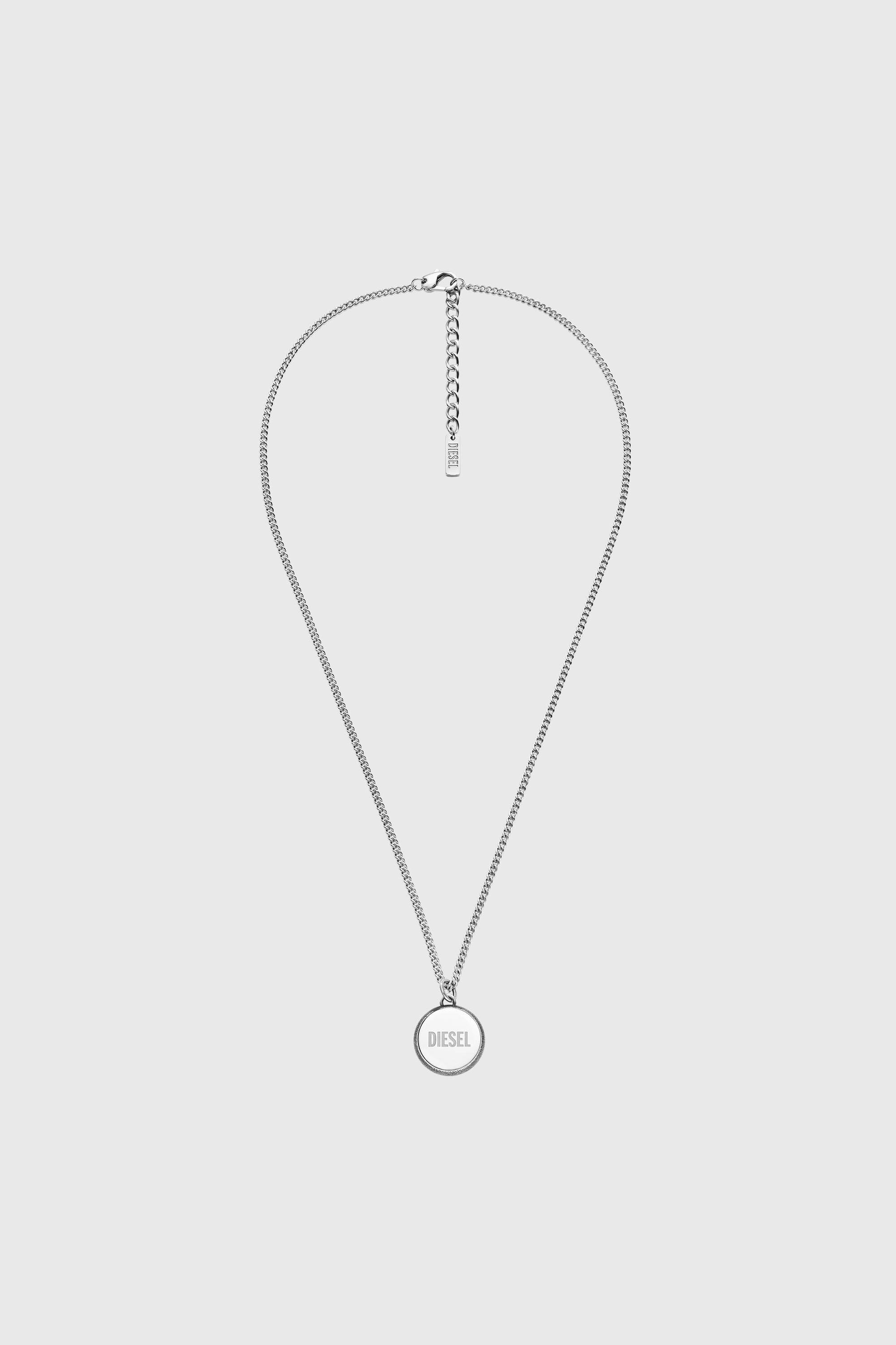 Diesel - DX1738040, Collier en acier inoxydable avec pendentif &agrave; texture denim Mixte in Gris argent&eacute; - 1