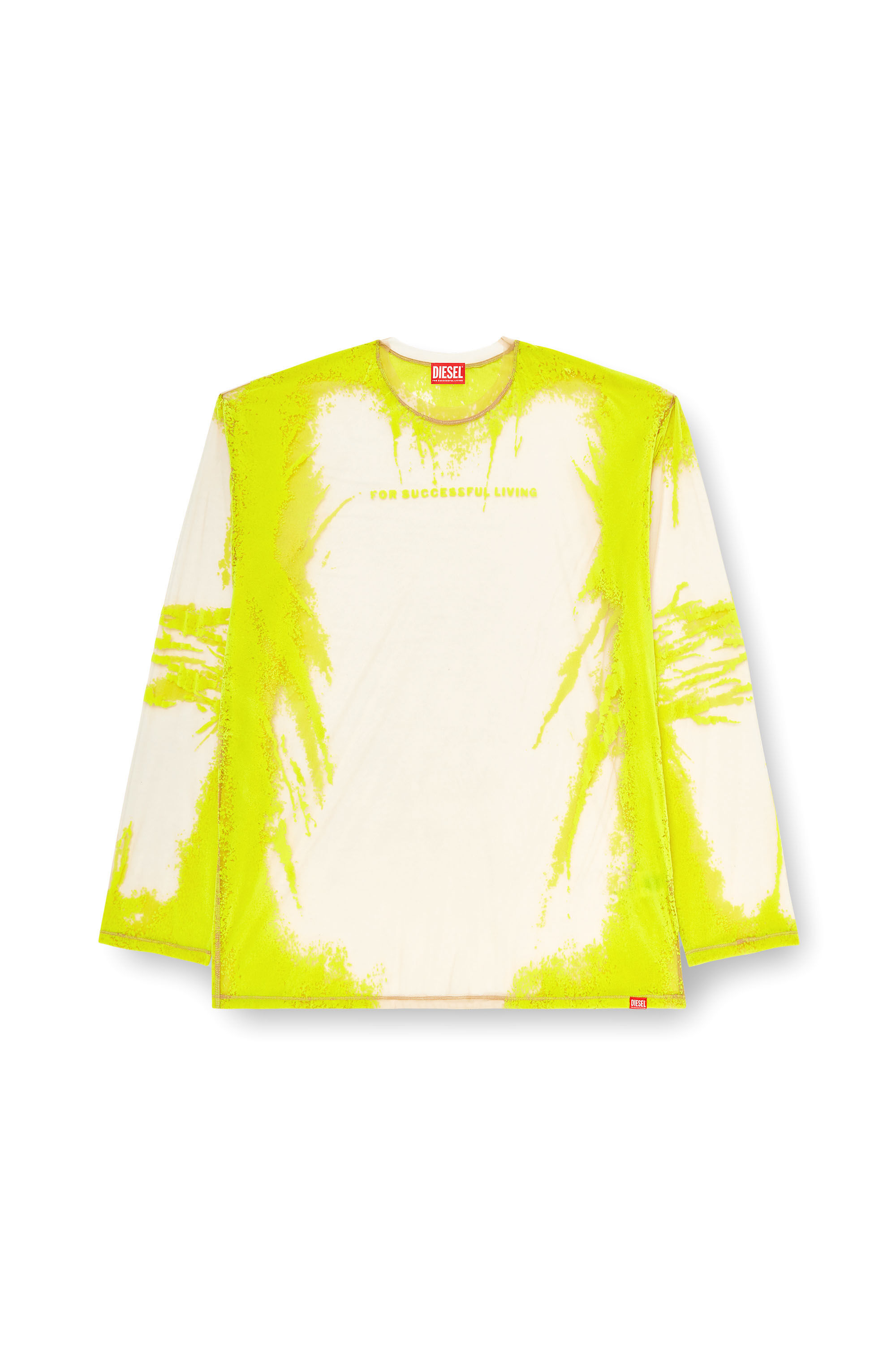 Diesel - T-HASSAN-LS-A, T-shirt en nylon à manches longues avec imprimé paroles Mixte in Jaune - 2