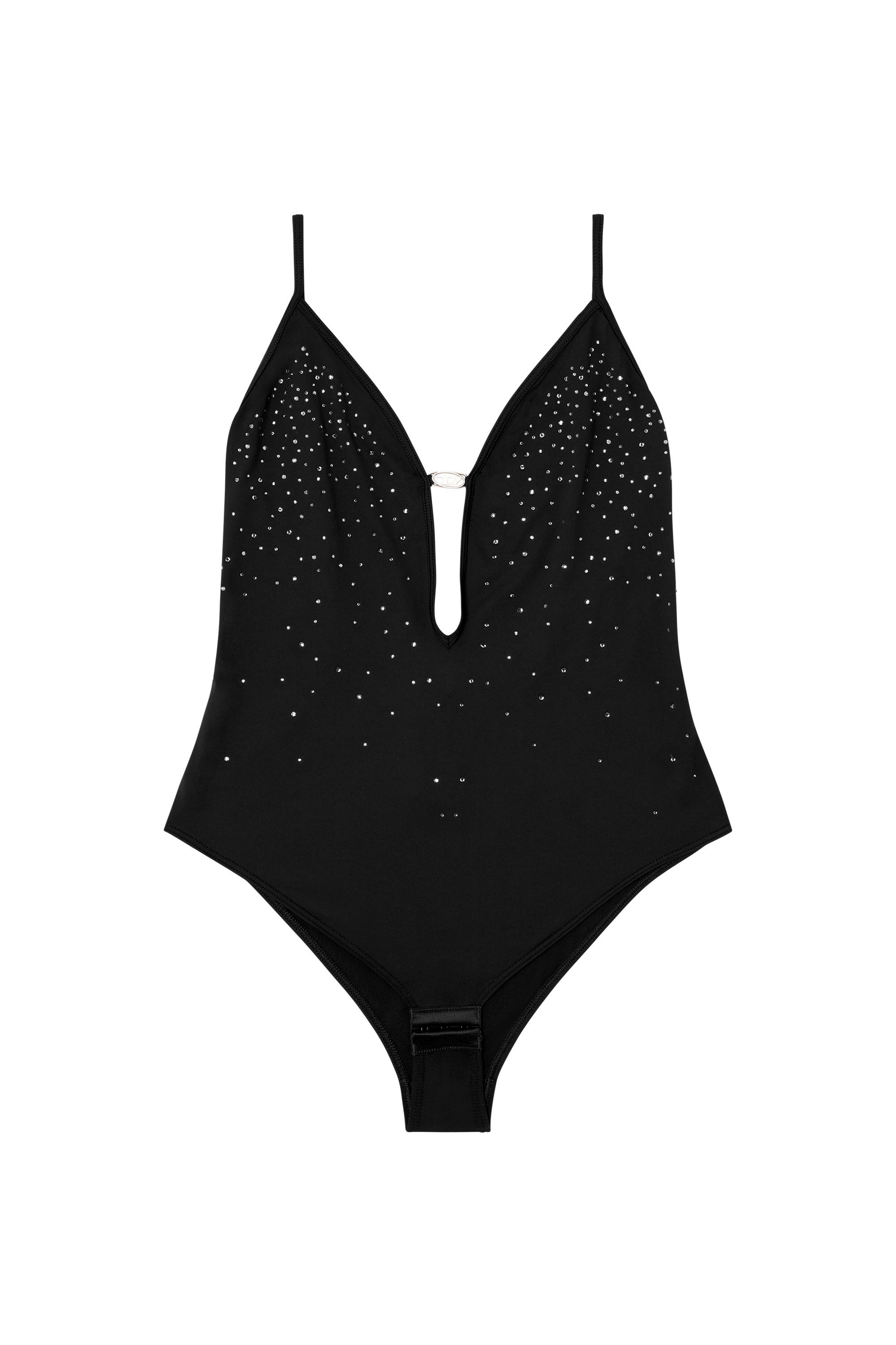 Diesel - UFBY-OVAL-D-BODYSUIT, Body en microfibre avec cristaux Femme in Noir - 2