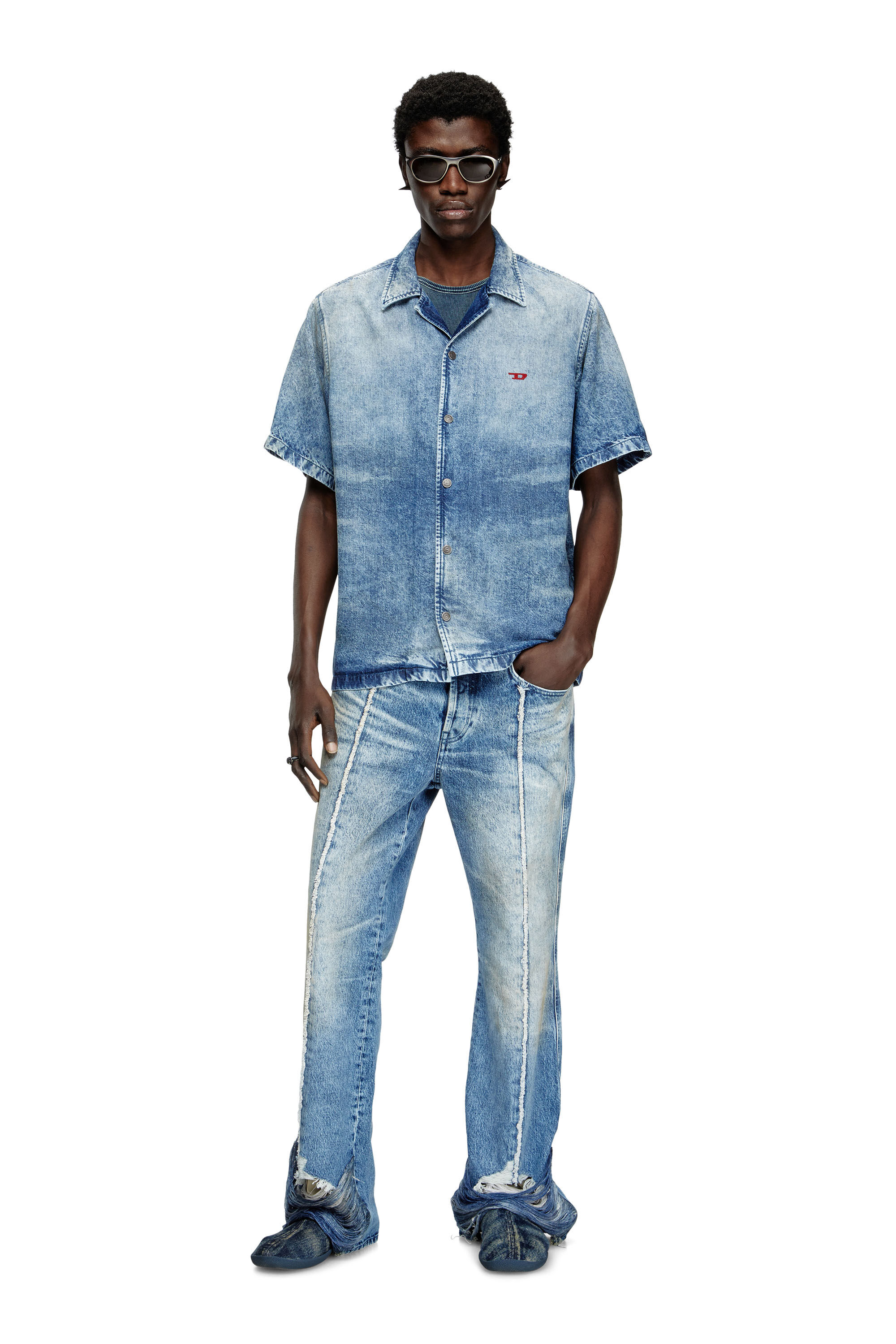 Diesel - D-NABIL-FSG, Chemise bowling en denim vieilli Homme in Bleu - 1
