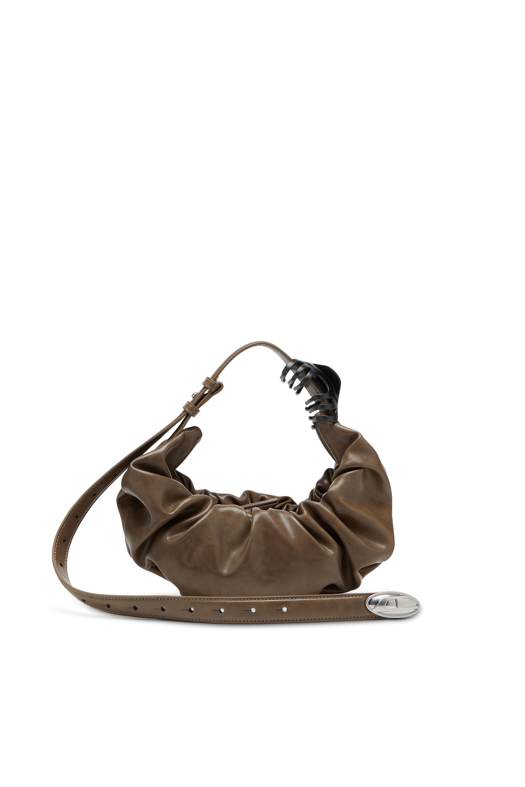 Diesel - GRAB-D HOBO S, Petit sac hobo froissé en PU brillant Femme in Marron - 1