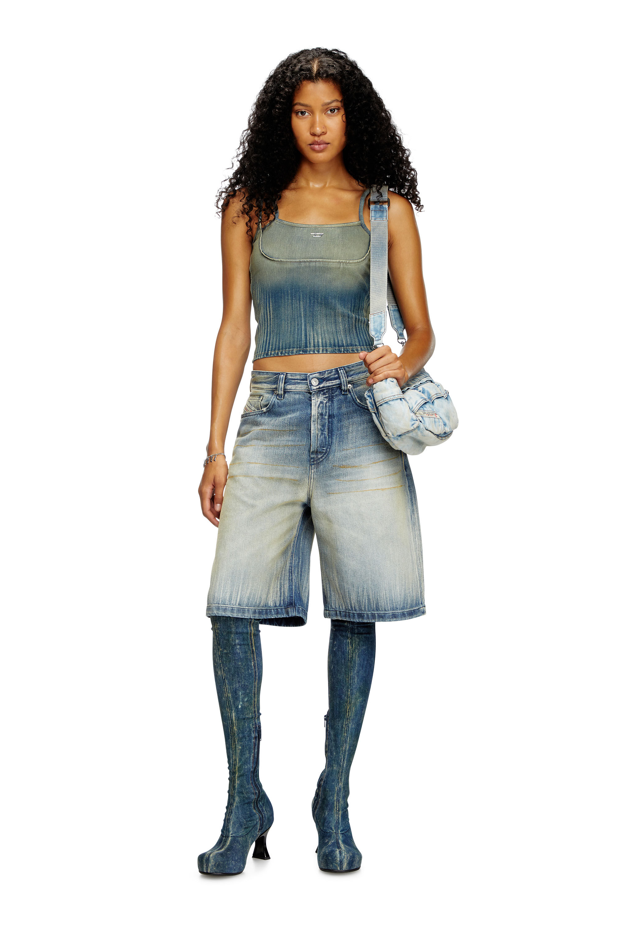 Diesel - DE-MADDY-S, Top cropped en denim léger strié Femme in Bleu - 1